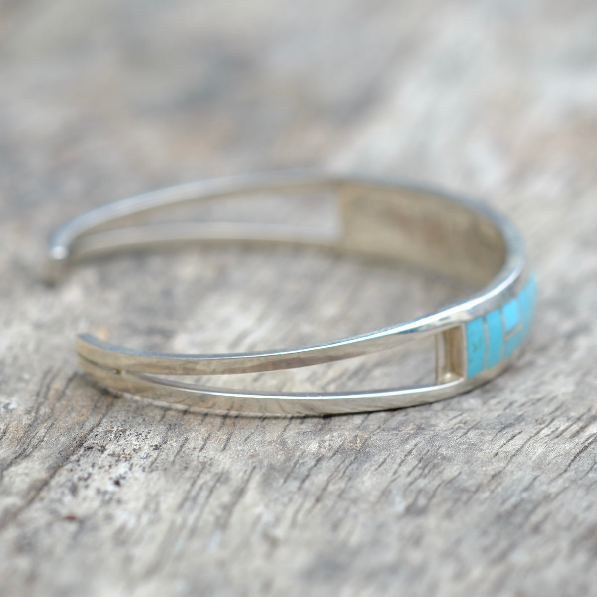 Vintage Sterling Silver Turquoise Inlay Cuff Bracelet