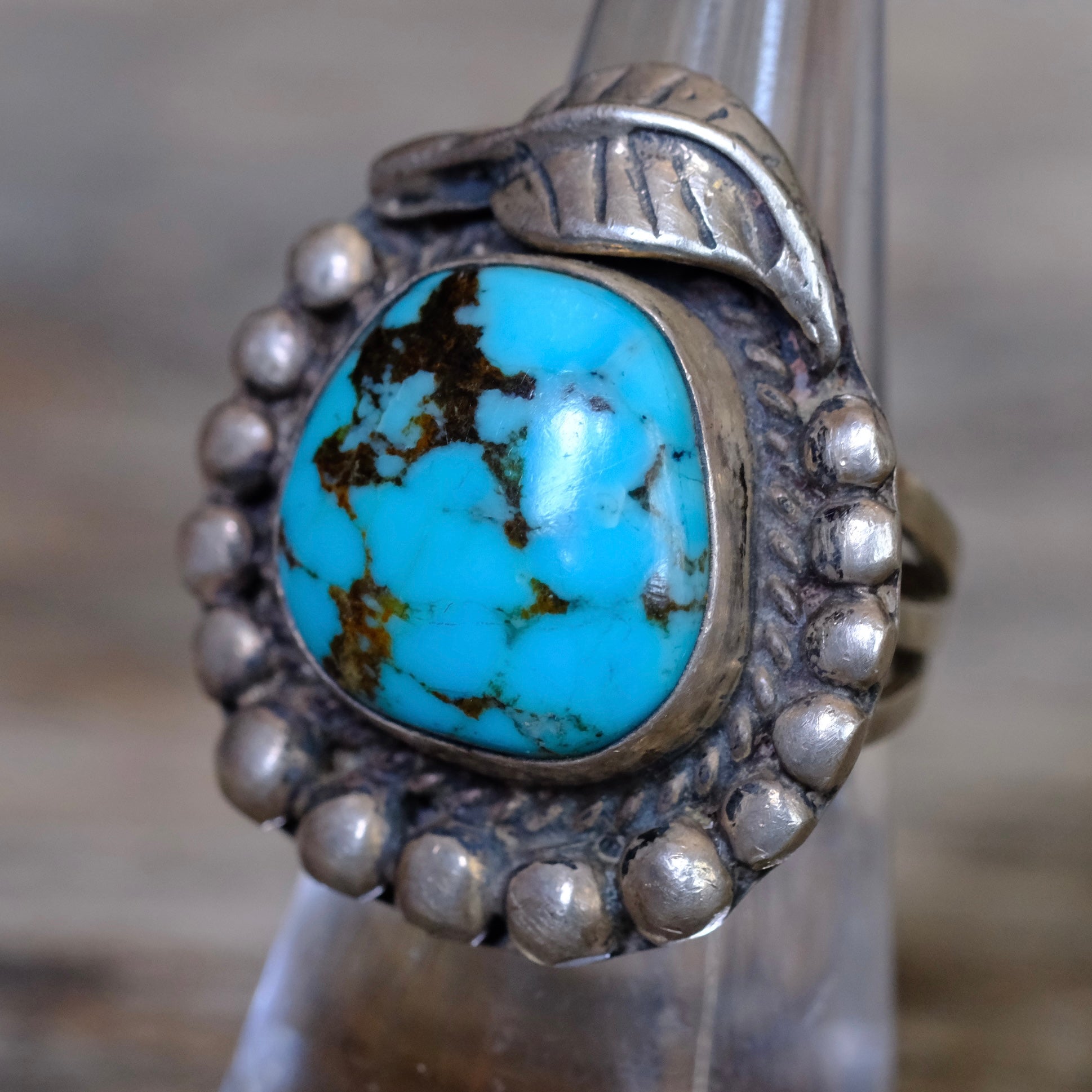 Vintage Sterling Turquoise Feather Ring 6.5