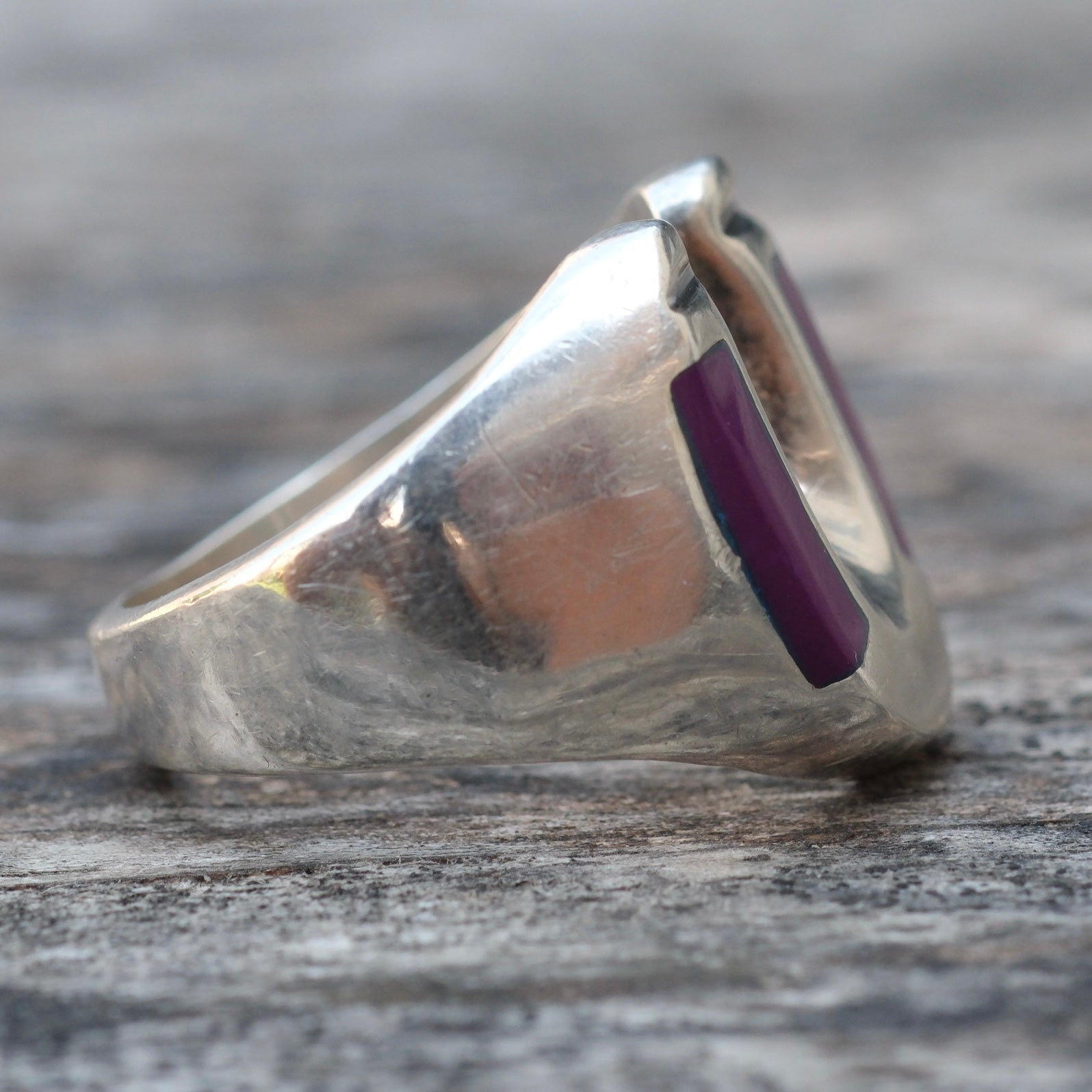 Vintage Sterling Purple Stone Lucky Horseshoe Ring 10.25