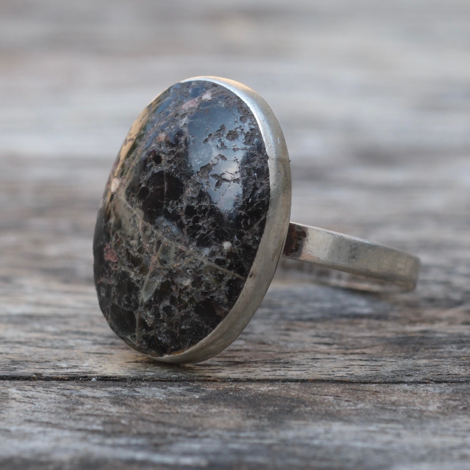 Vintage Sterling Obsidian Ring 6.25
