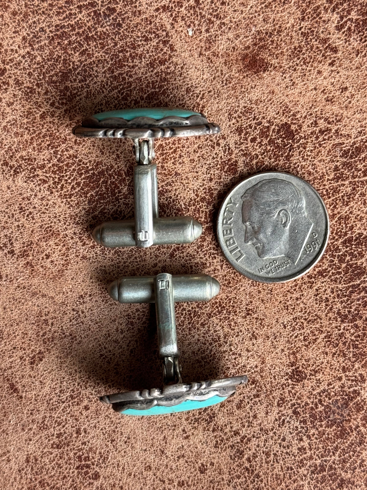 Vintage Sterling Silver Framed Turquoise Cufflinks