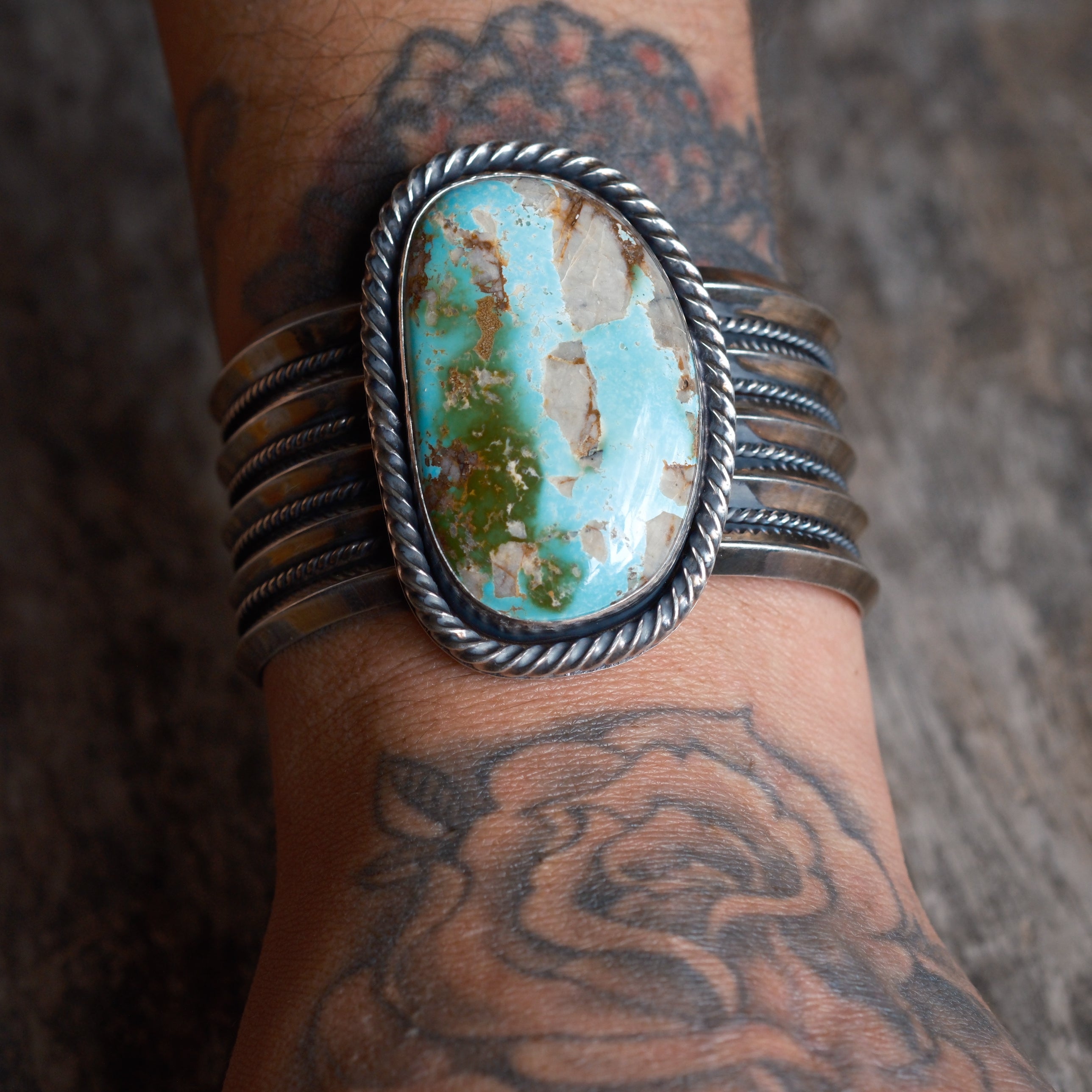 Massive Sterling Silver Turquoise Roper Cuff Bracelet