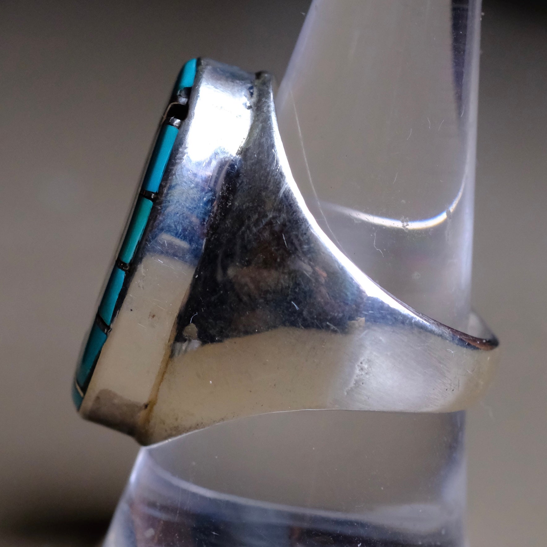 Vintage Sterling Turquoise Hummingbird Inlay Ring 10.5