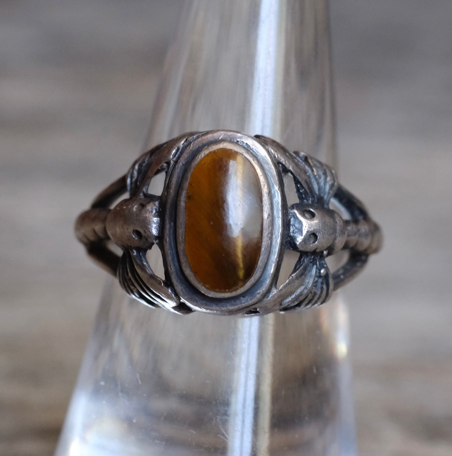 Vintage Sterling Tigers Eye Dragon Fly Ring 6.75