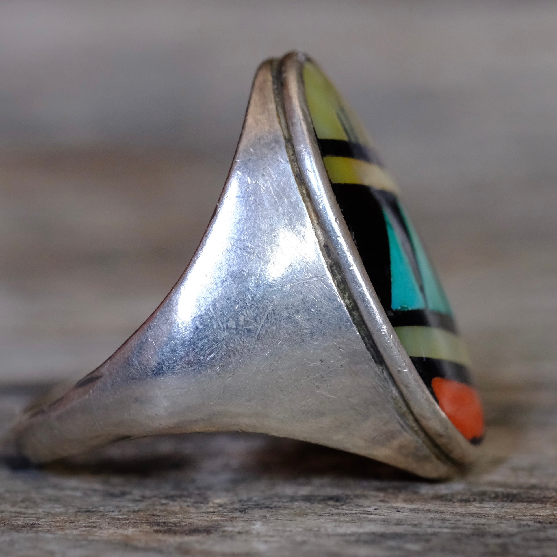 Vintage Sterling Zuni Inlay Ring 10.5