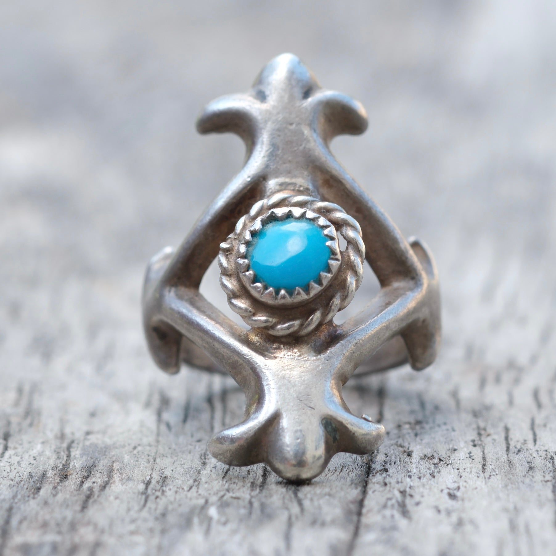 Vintage Sterling Turquoise Sandcast Ring 3.75