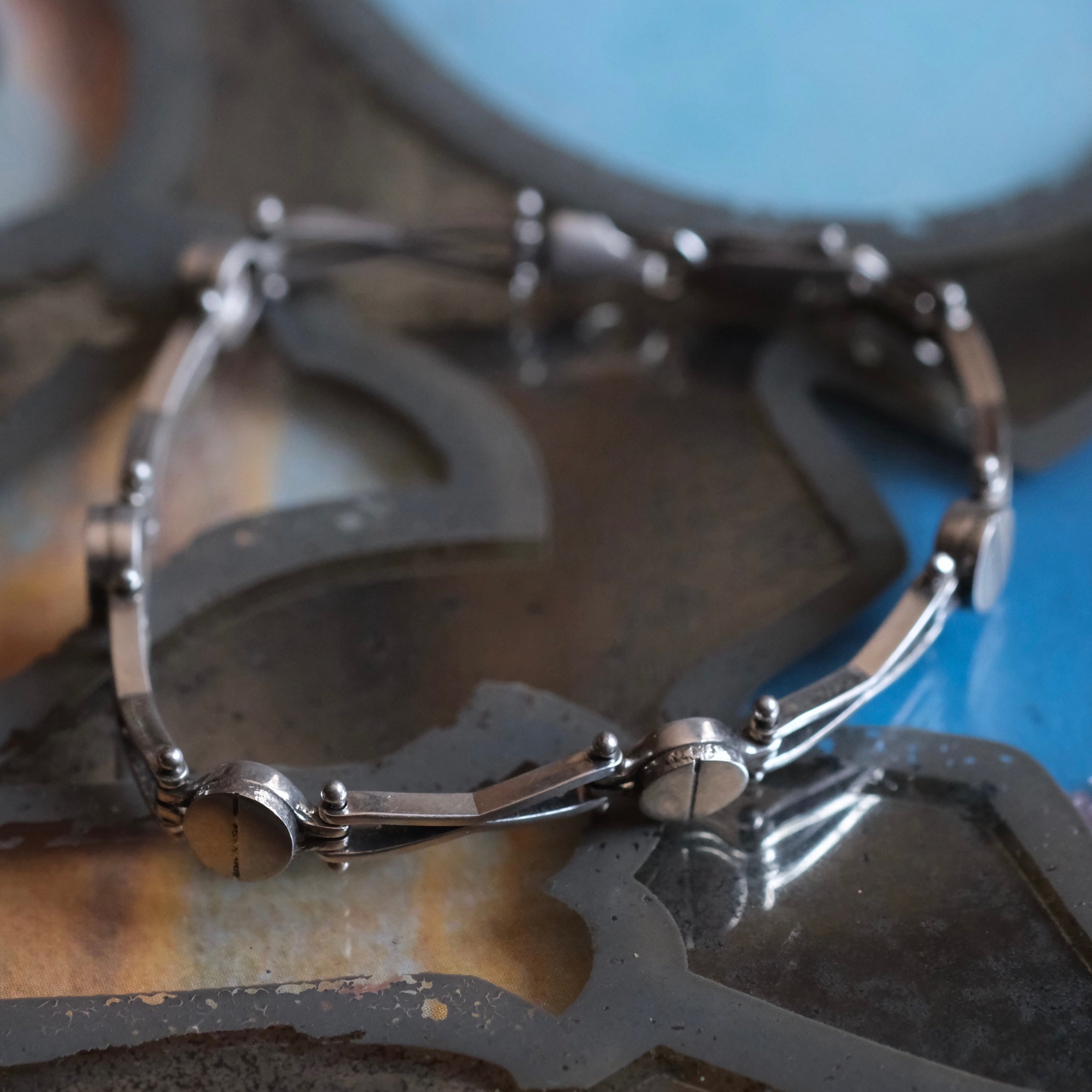 Vintage Sterling Silver Hinge Bracelet 7"