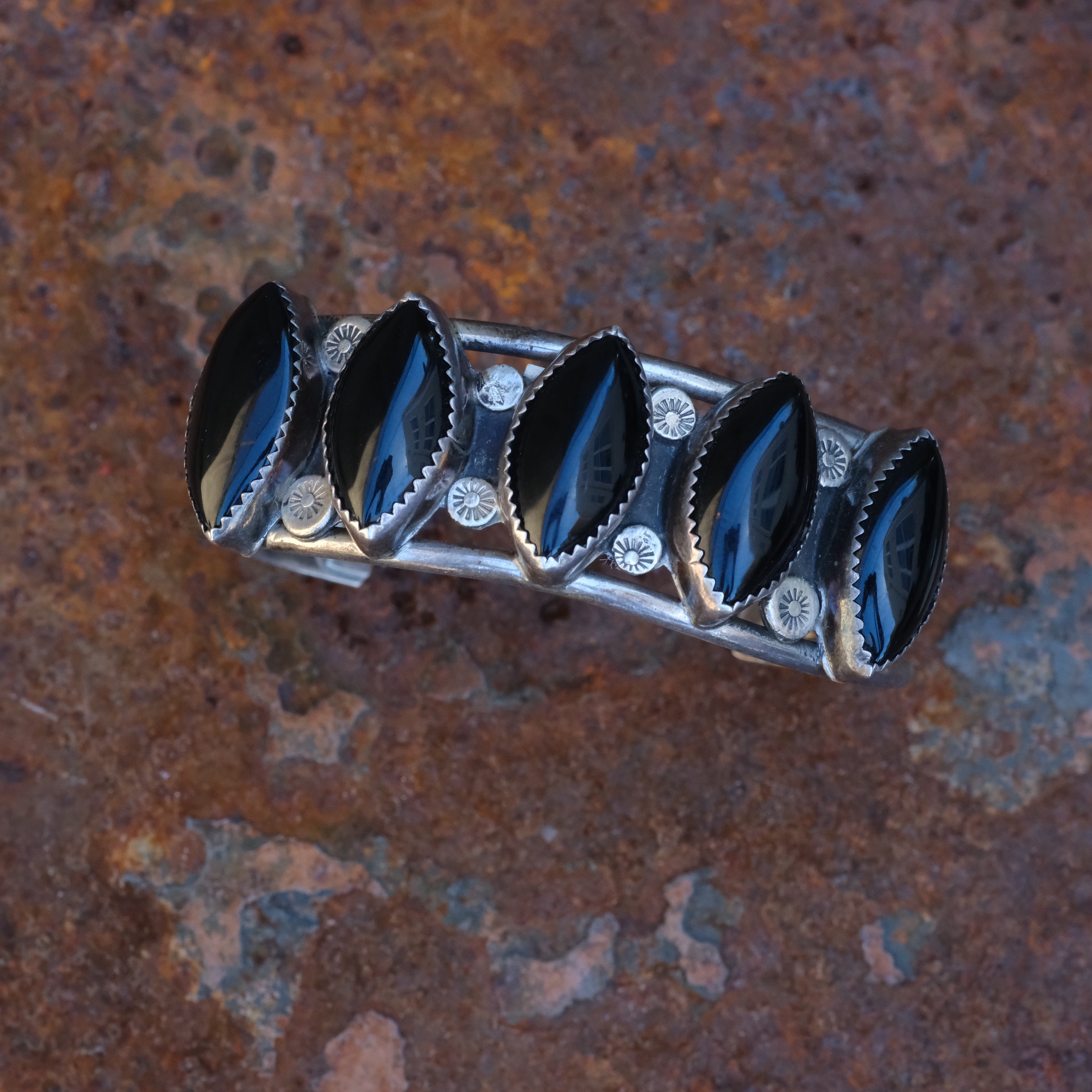 Vintage Sterling 5-Stone Onyx Cuff