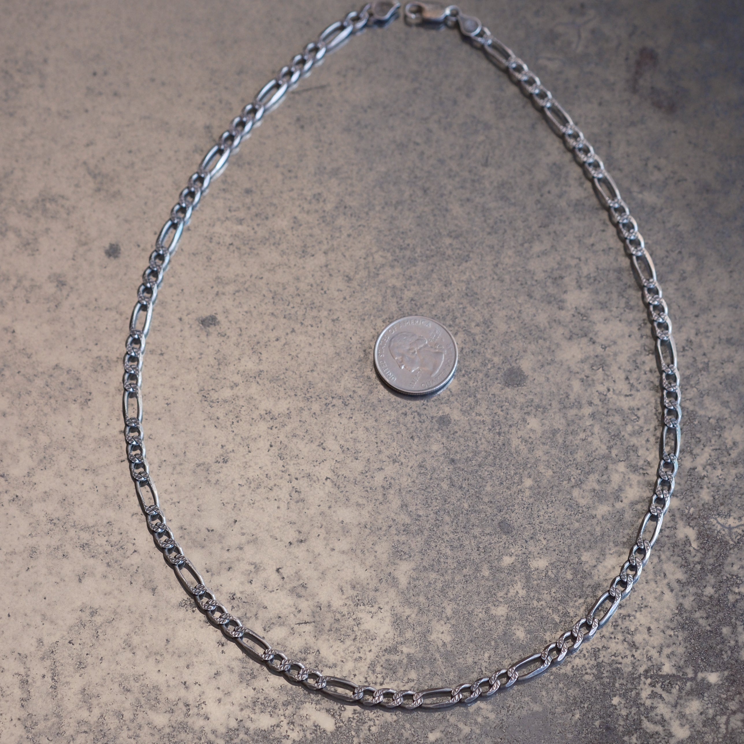 Vintage Sterling Silver Textured Figaro Chain Necklace 22.5"