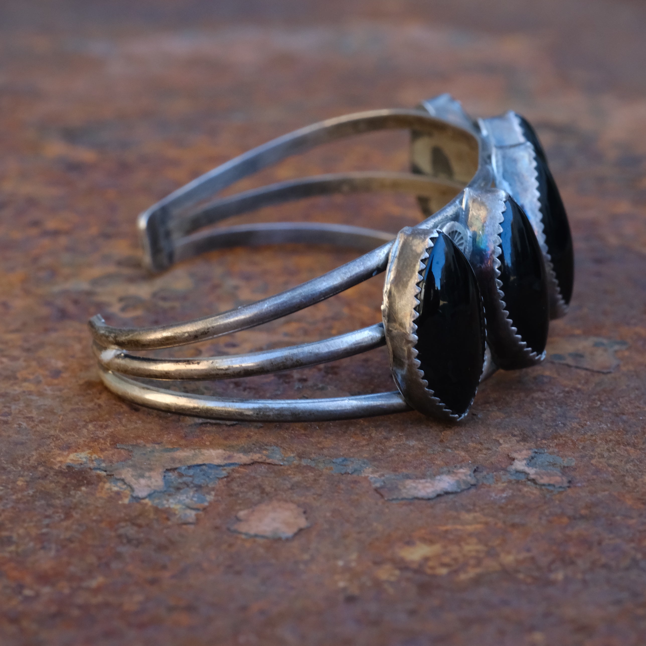 Vintage Sterling 5-Stone Onyx Cuff