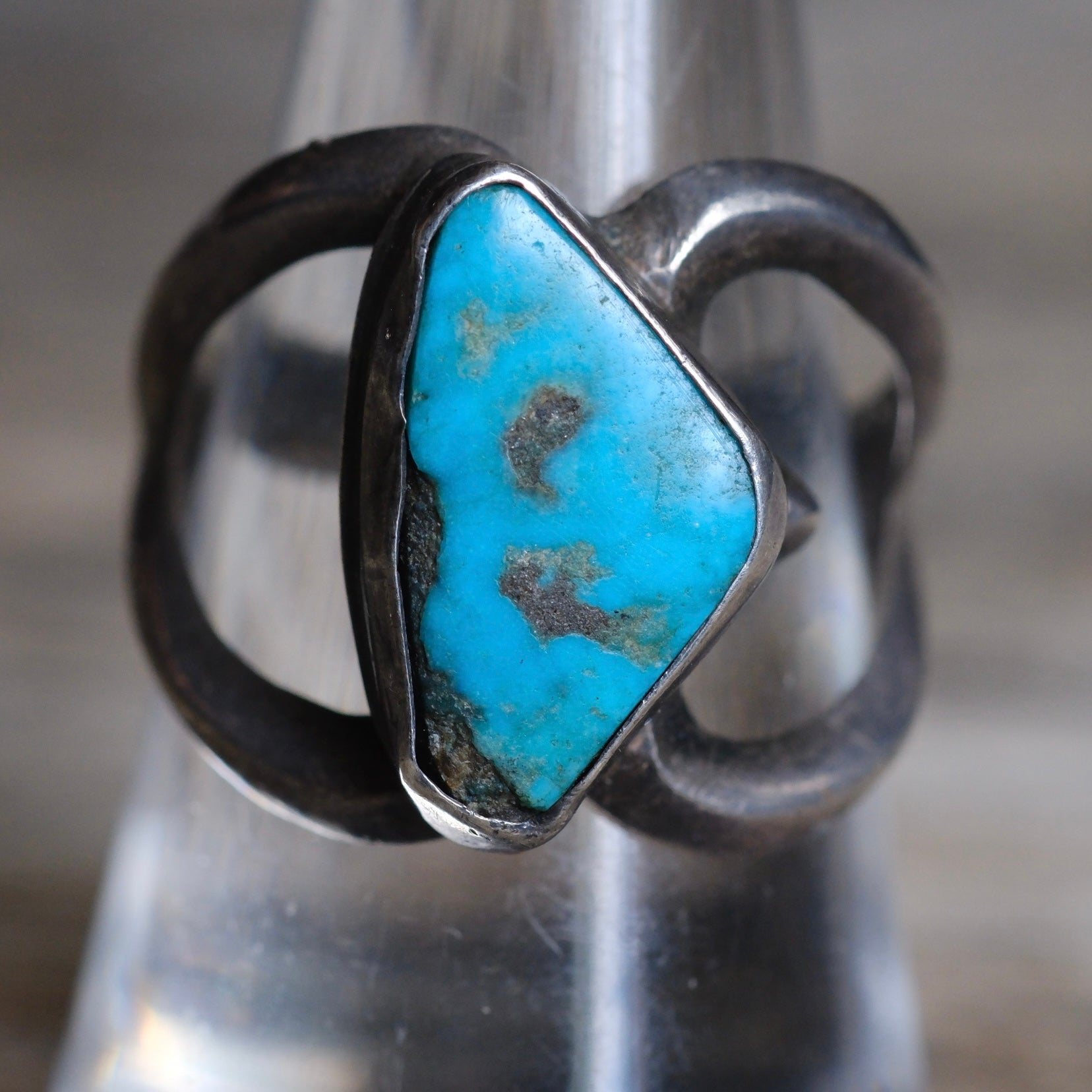 Vintage Sterling Turquoise Sand Cast Ring 8.5
