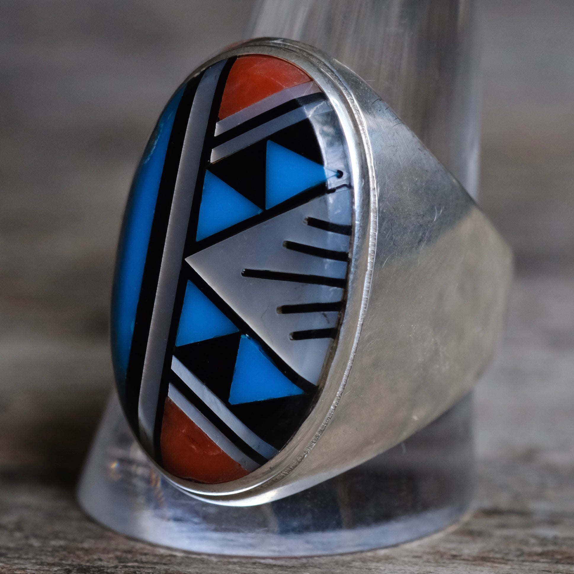 Vintage Sterling Zuni Inlay Ring 12.25