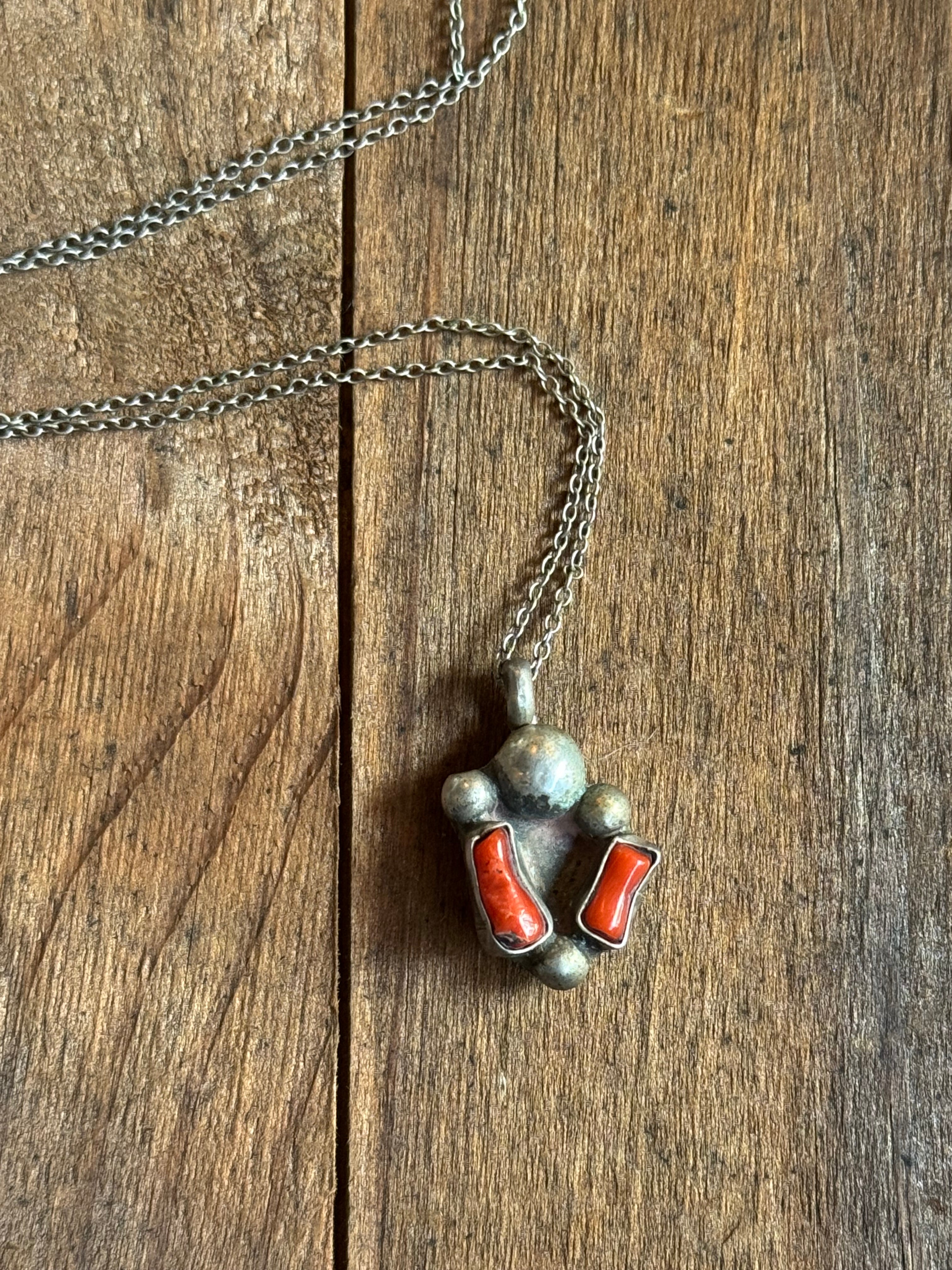 Vintage Sterling Silver Coral Cluster Necklace