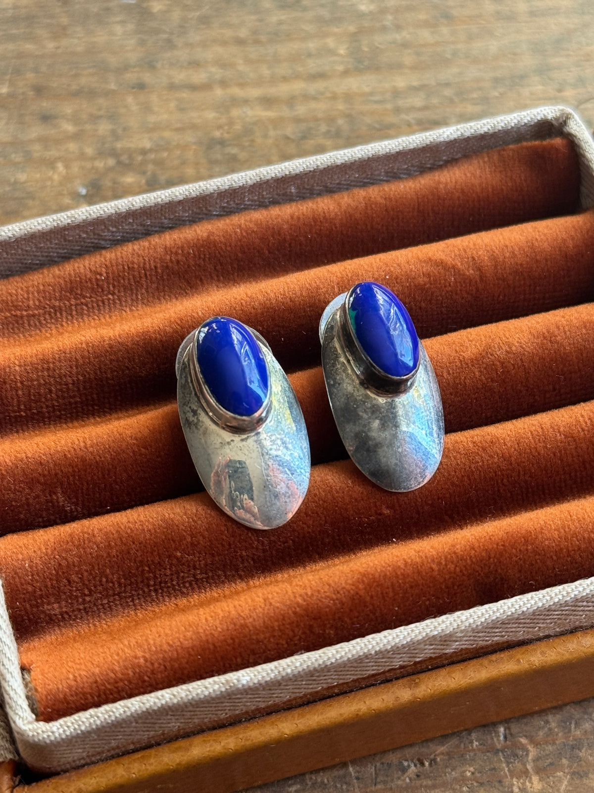 Vintage Sterling Silver Lapis Concho Earrings