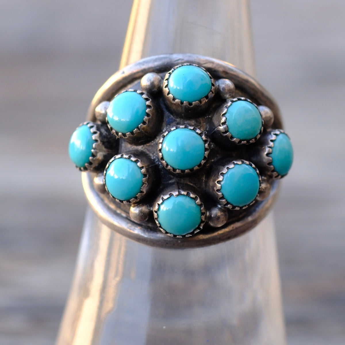 Vintage Sterling Turquoise Cluster Ring 6.5