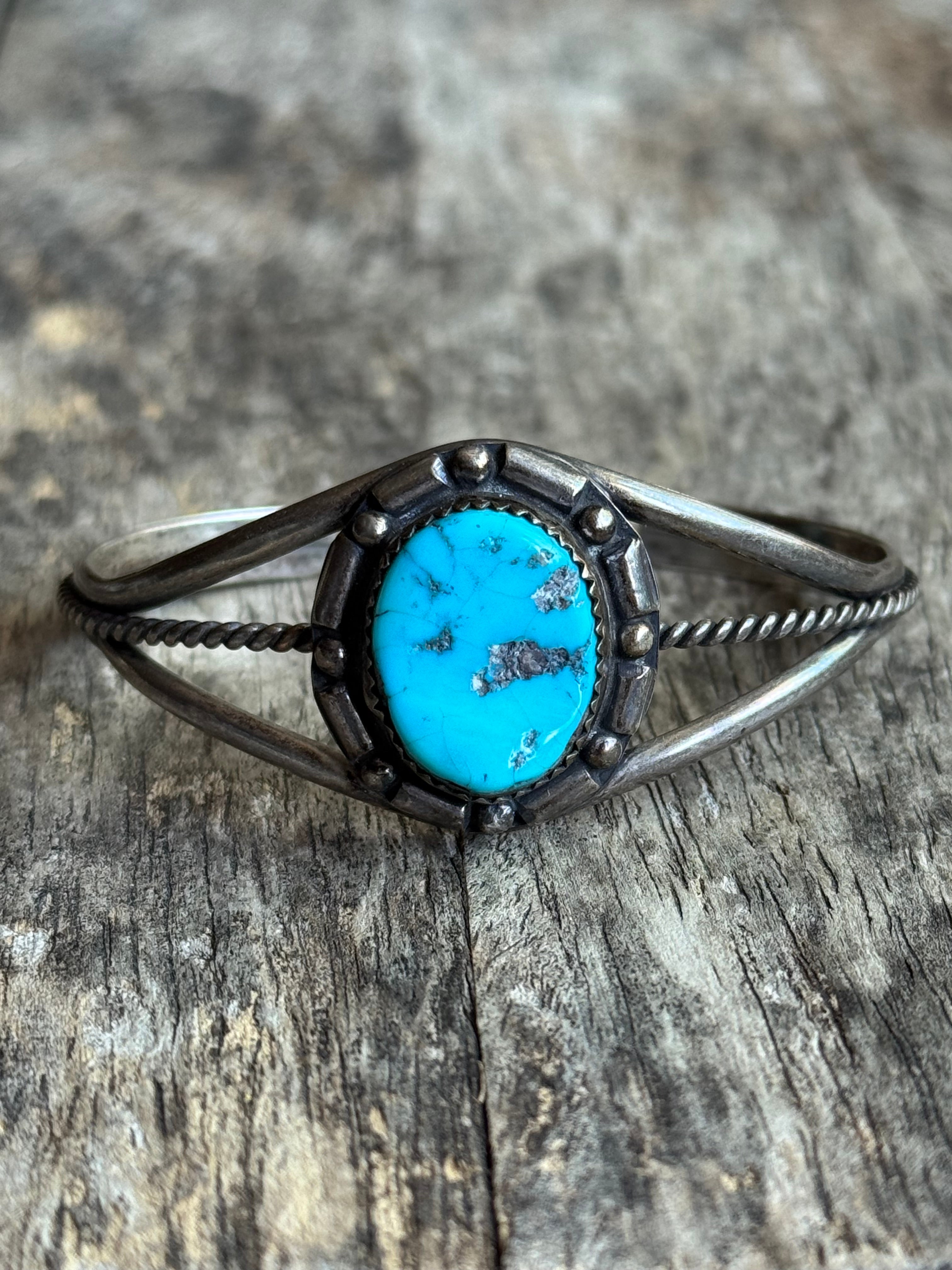 Vintage Sterling Silver Turquoise Roped Cuff