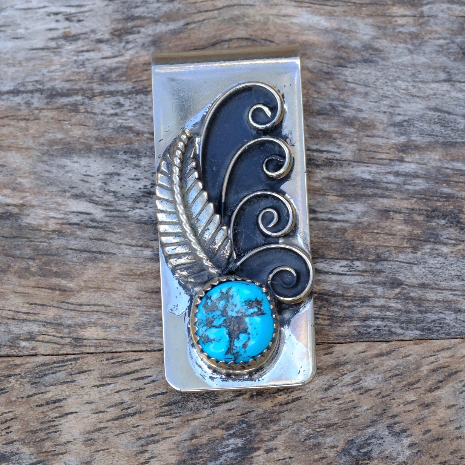 Vintage Turquoise Feather Money Clip