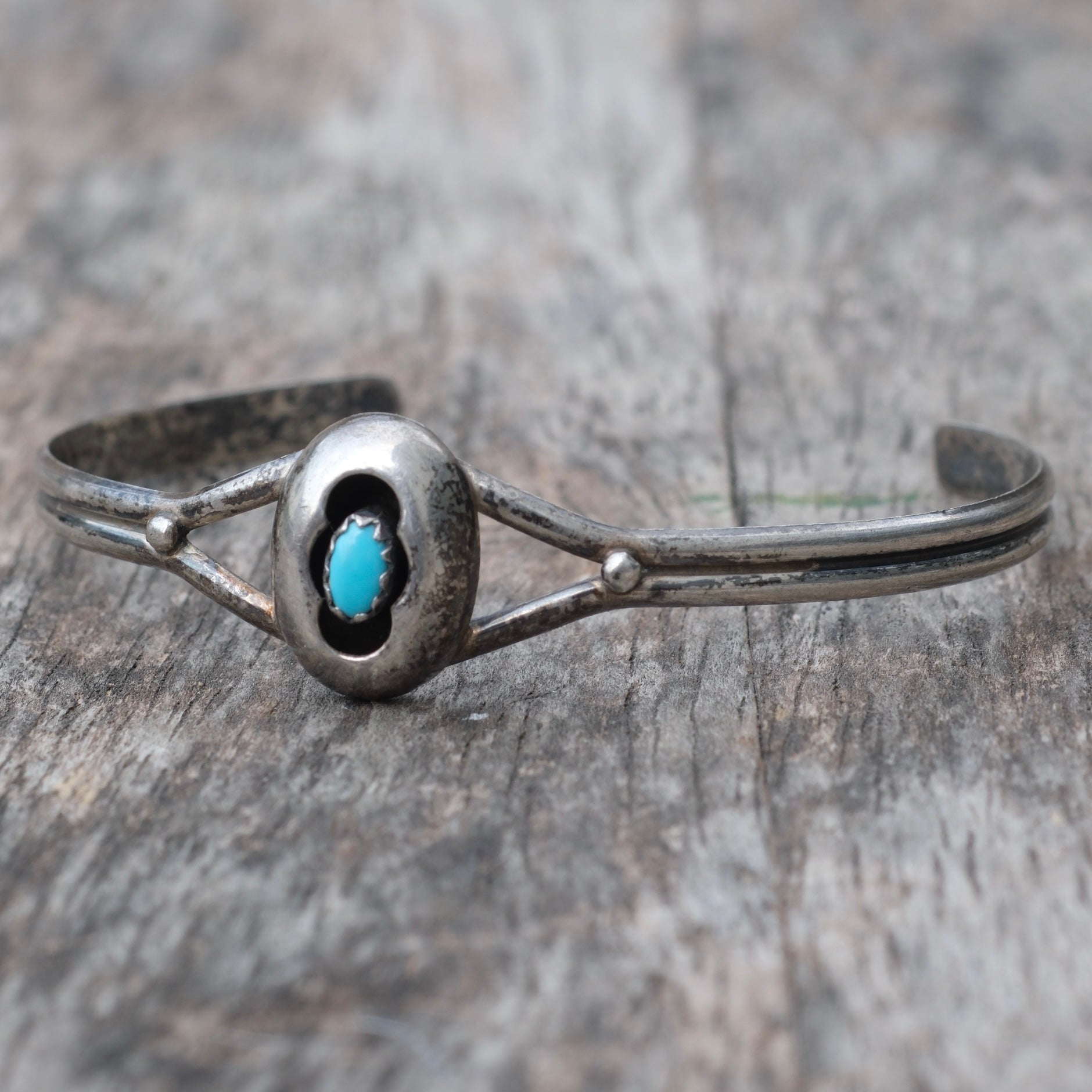 Vintage Sterling Turquoise Shadowbox Cuff Bracelet