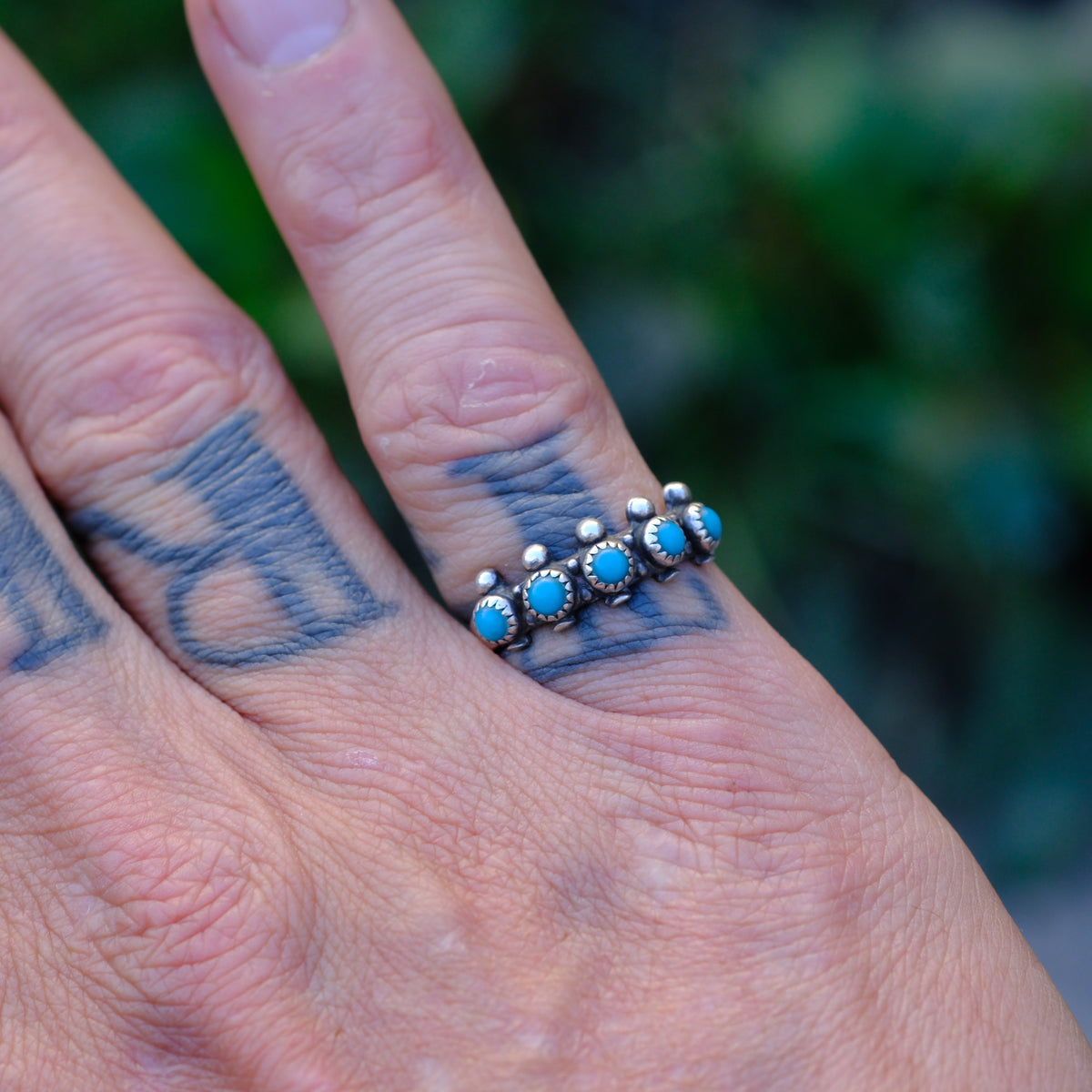 Vintage Sterling Snake Eye Turquoise Ring 6.75