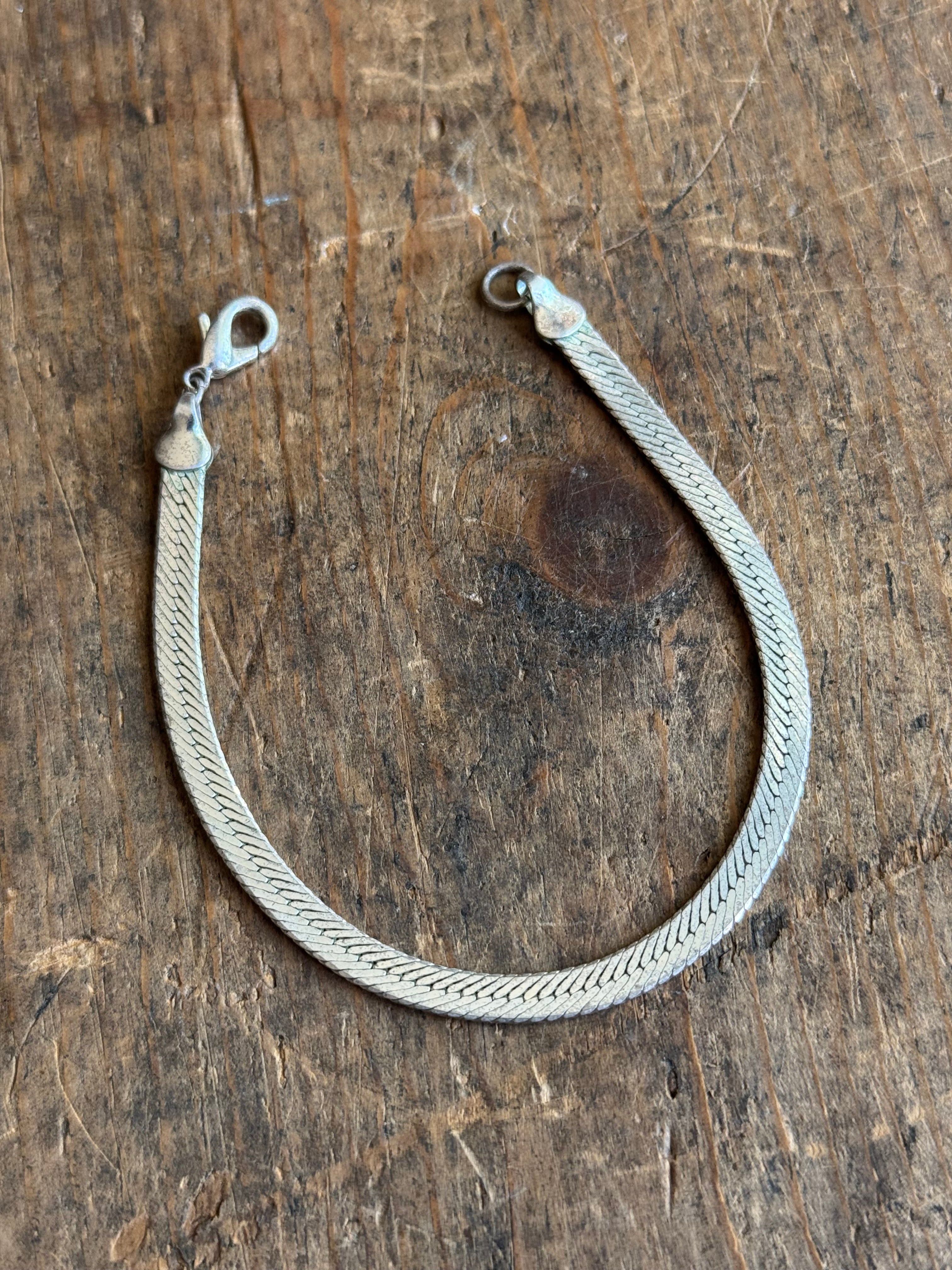 Vintage Sterling Silver Herringbone Chain Bracelet 7.5"