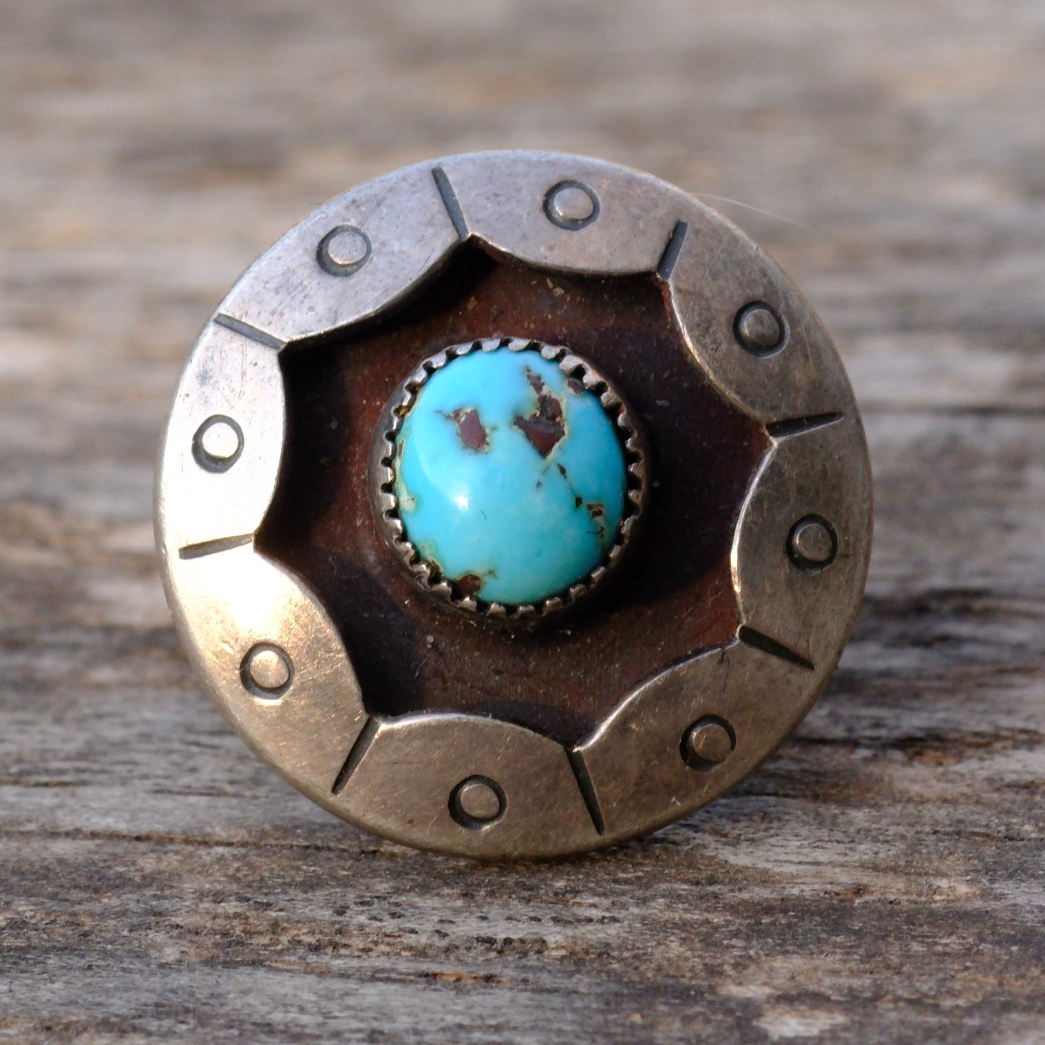 Vintage Sterling Turquoise Shadowbox Ring 5.75