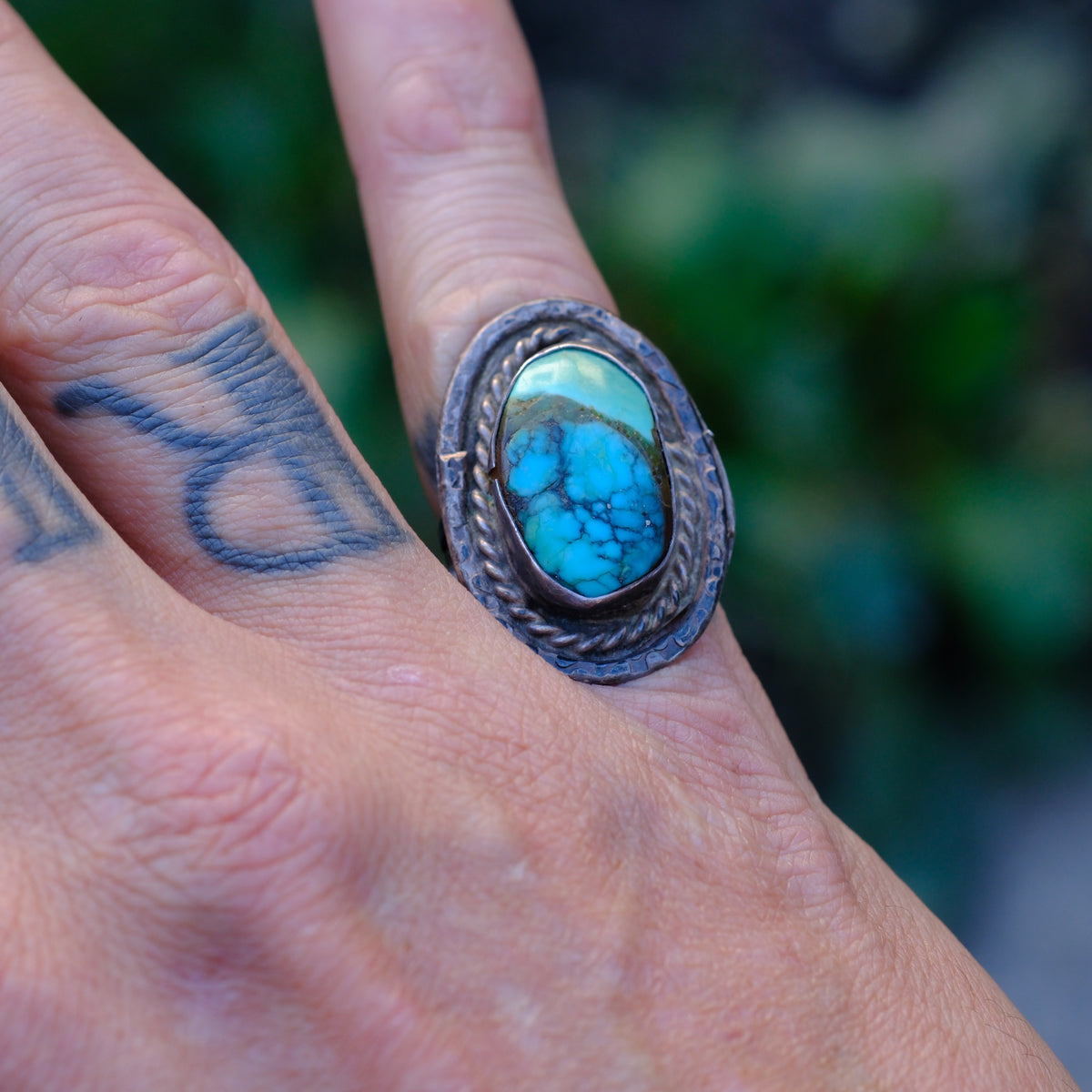 Vintage Sterling Turquoise Roper Ring 5.25