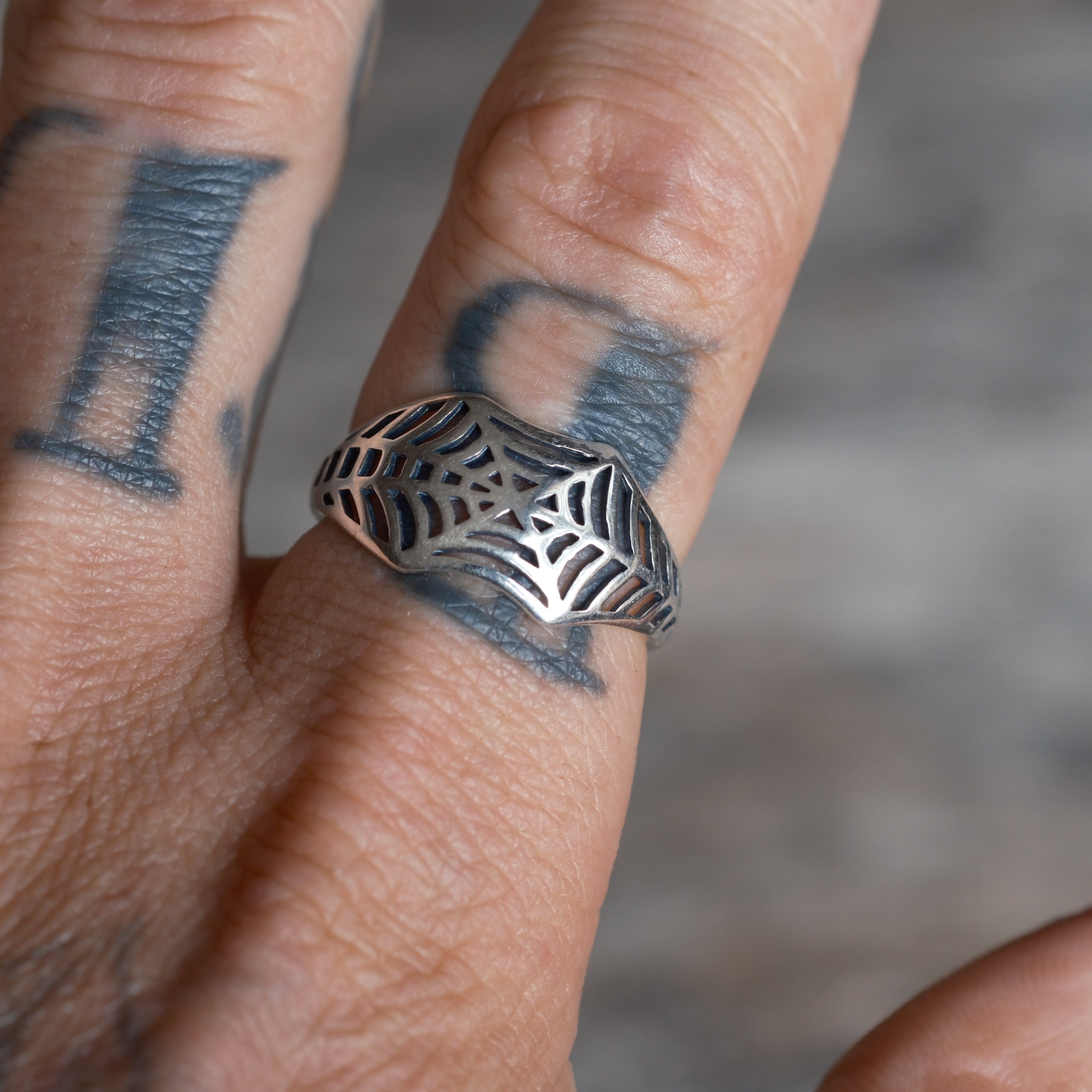 Vintage Sterling Silver Spiderweb Ring 9.75