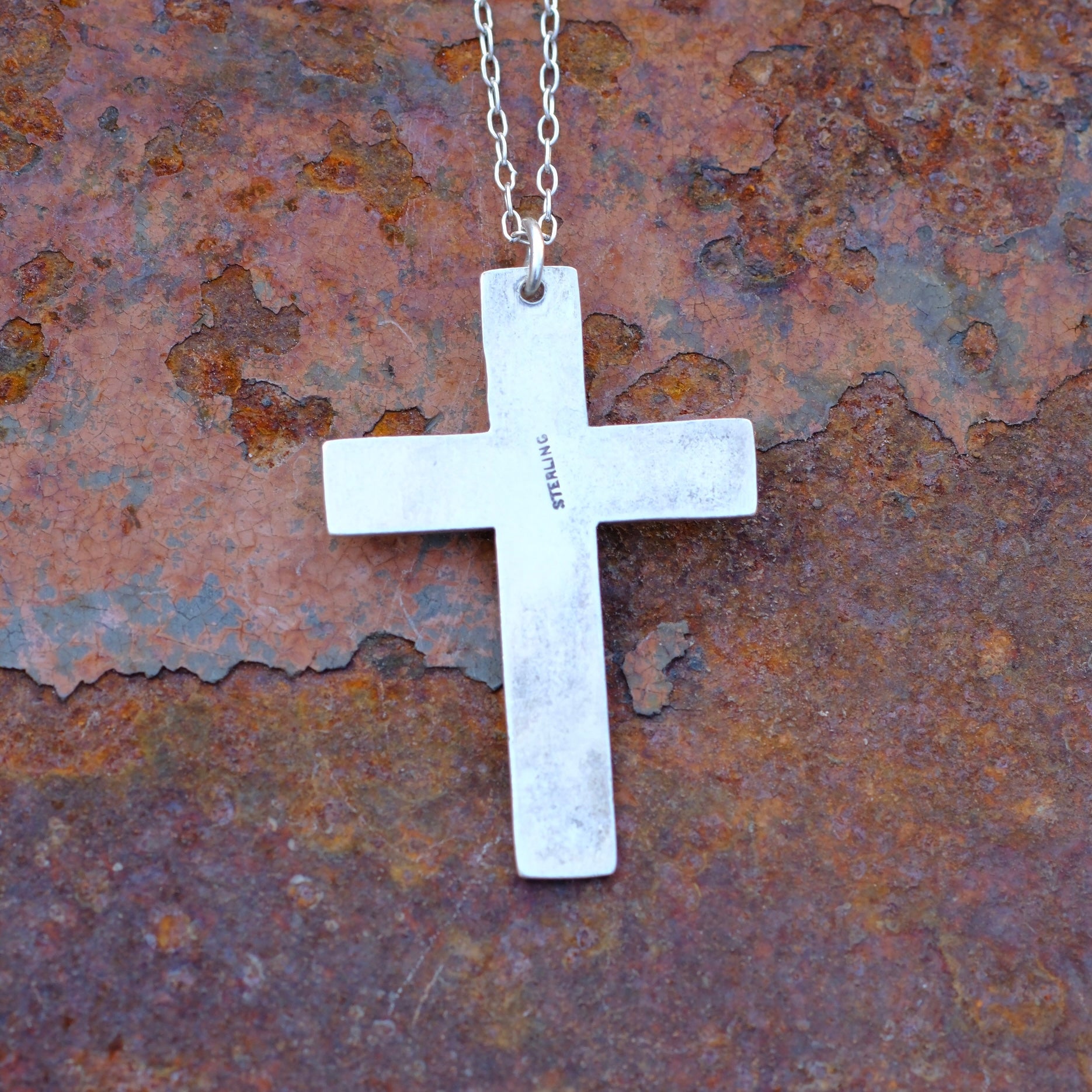 Vintage Sterling Turquoise Stamped Cross Necklace