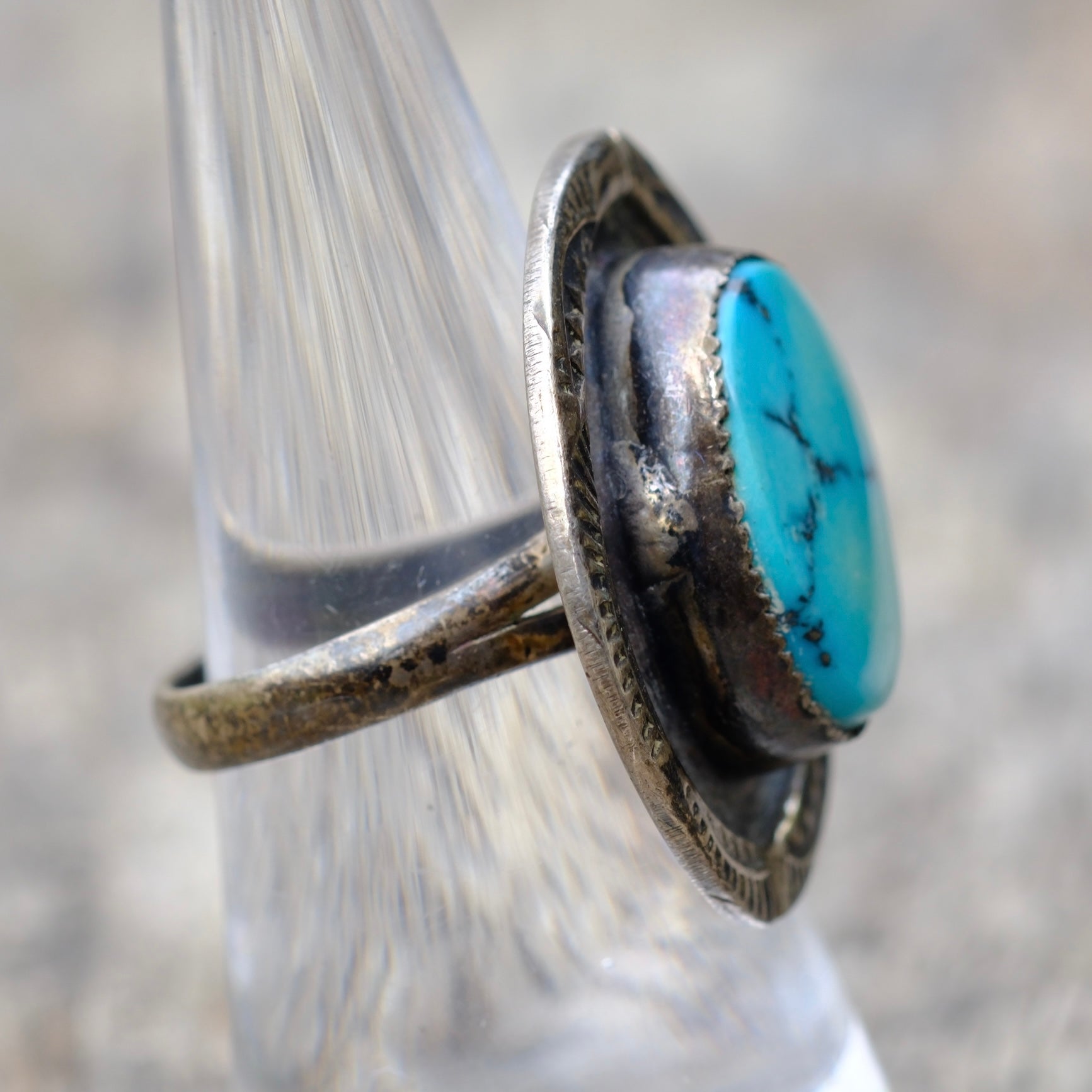 Vintage Sterling Turquoise Stamped Ring 7.5