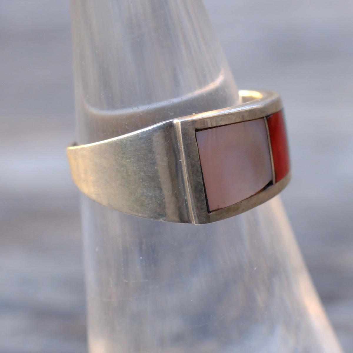 Vintage Sterling Multistone Inlay Band Ring 6