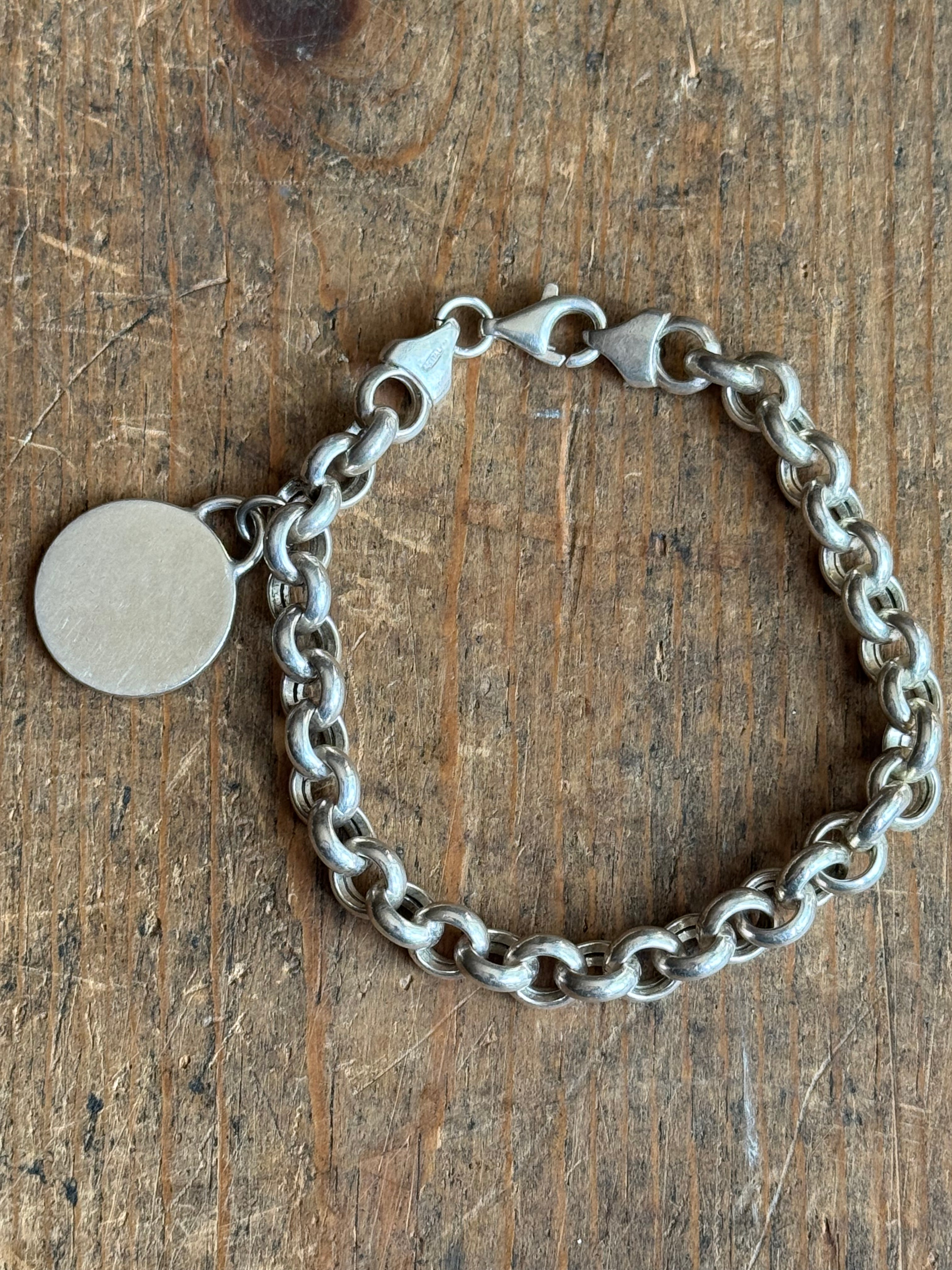 Vintage Sterling Silver 8” Chunky Rolo ID Tag Chain Bracelet