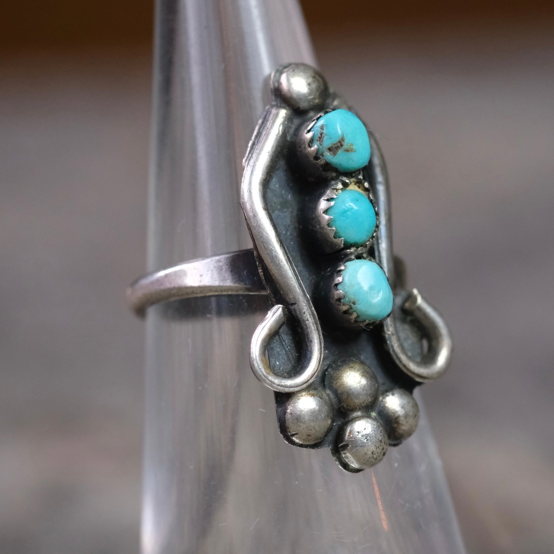 Vintage Sterling 3-Stone Turquoise Ring 4.5