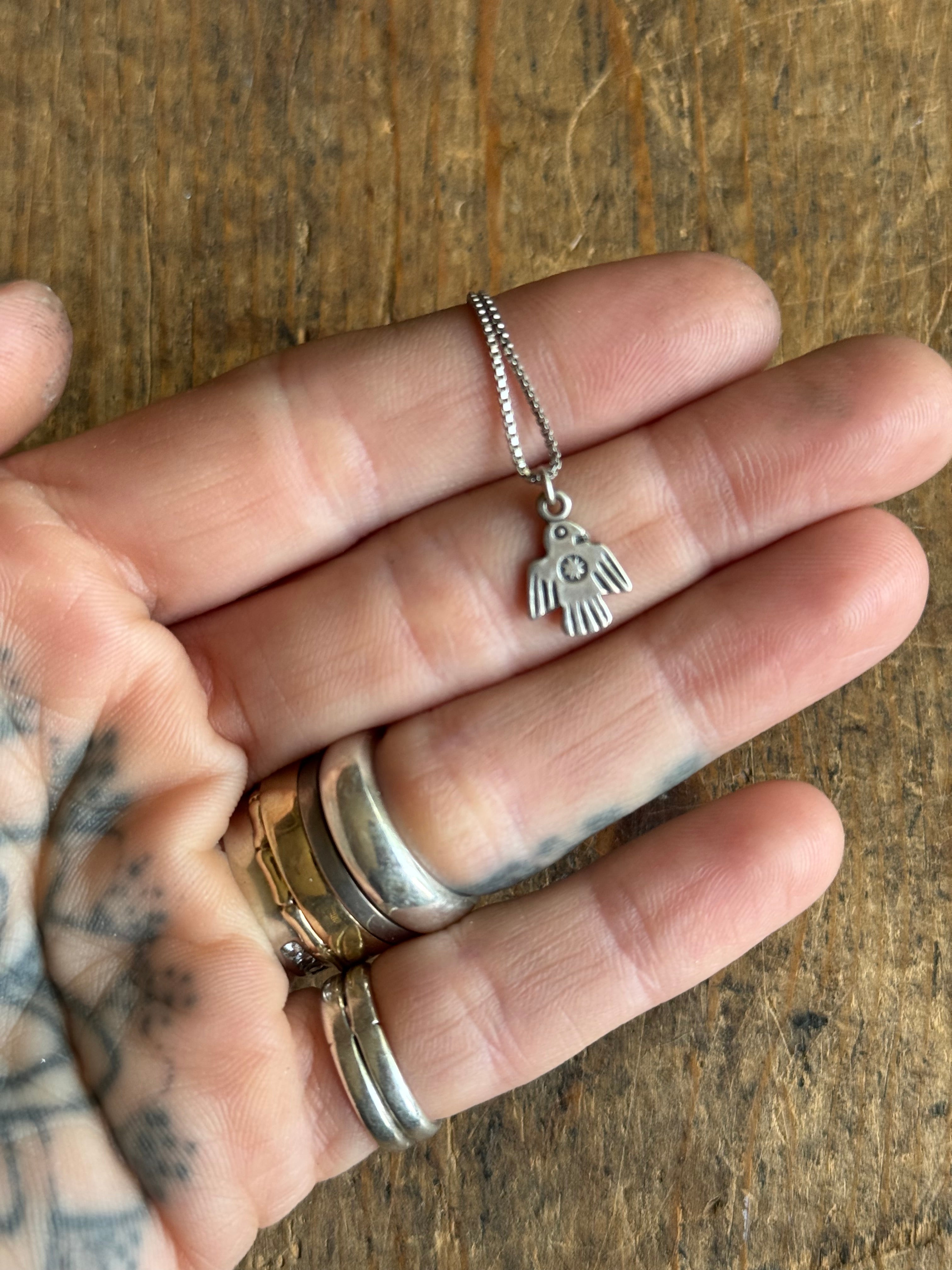 Vintage Sterling Silver Tiny Thunderbird Necklace