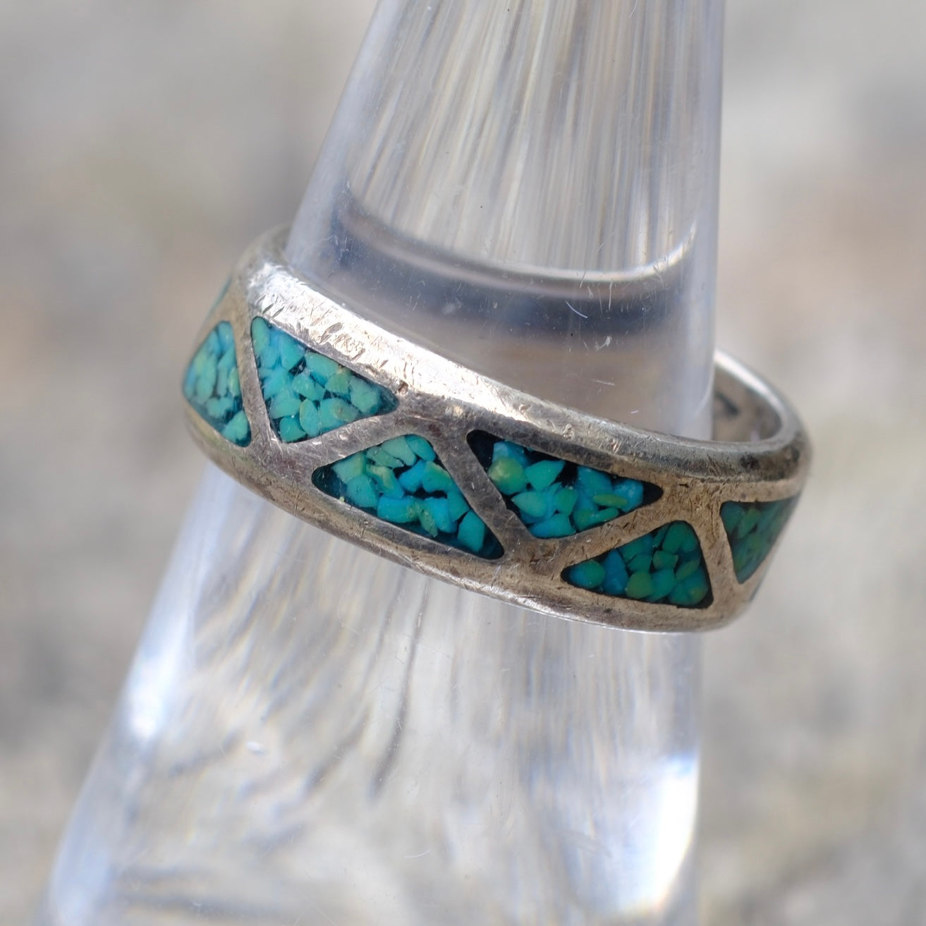 Vintage Sterling Crushed Turquoise Inlay Ring 7