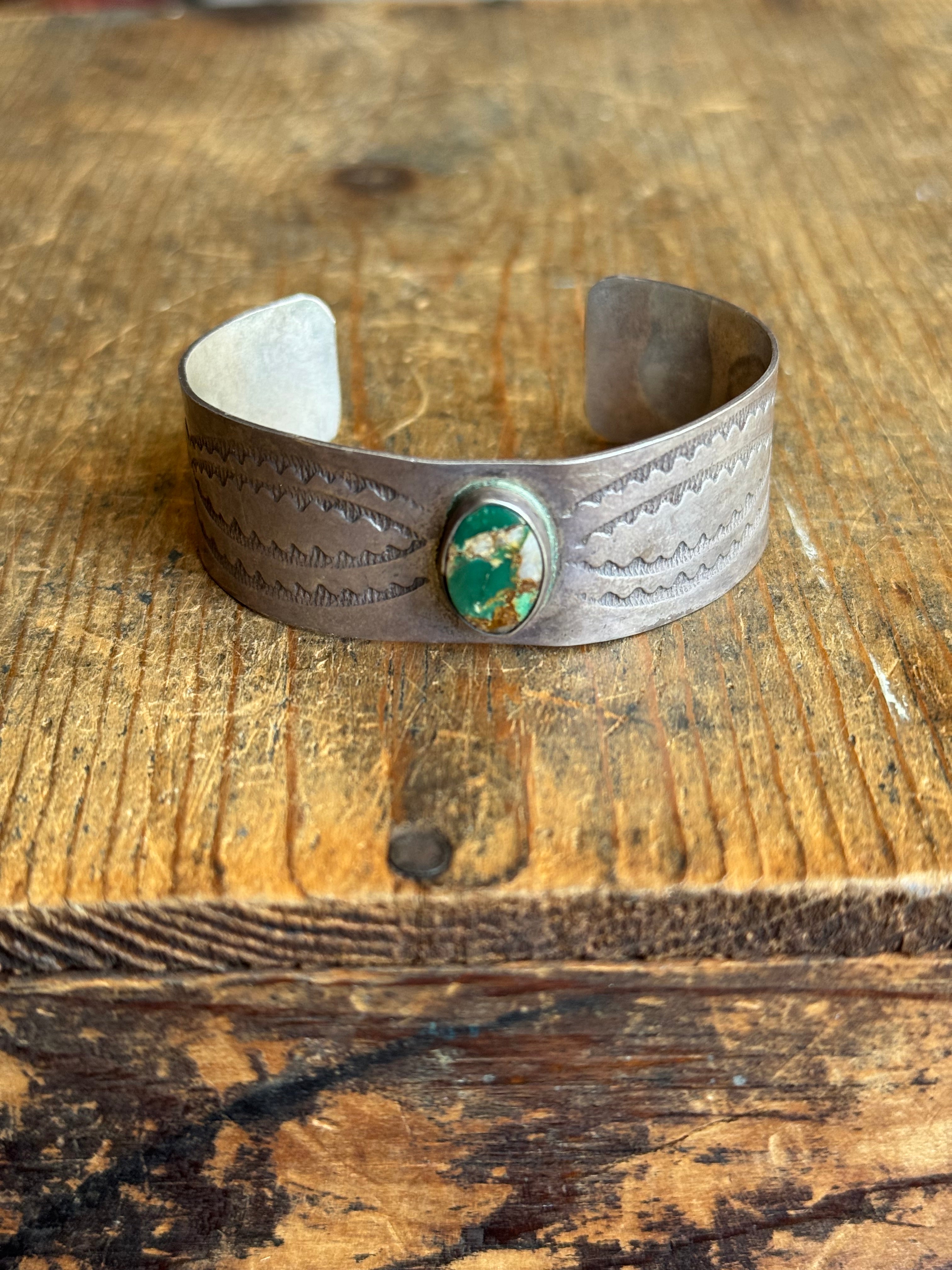 Vintage Sterling Silver Stamped Turquoise Cuff