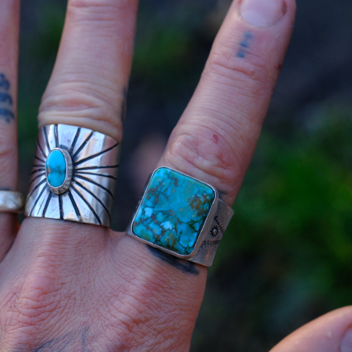 Sterling Silver Kingman Polychrome Stamped Band Ring 10