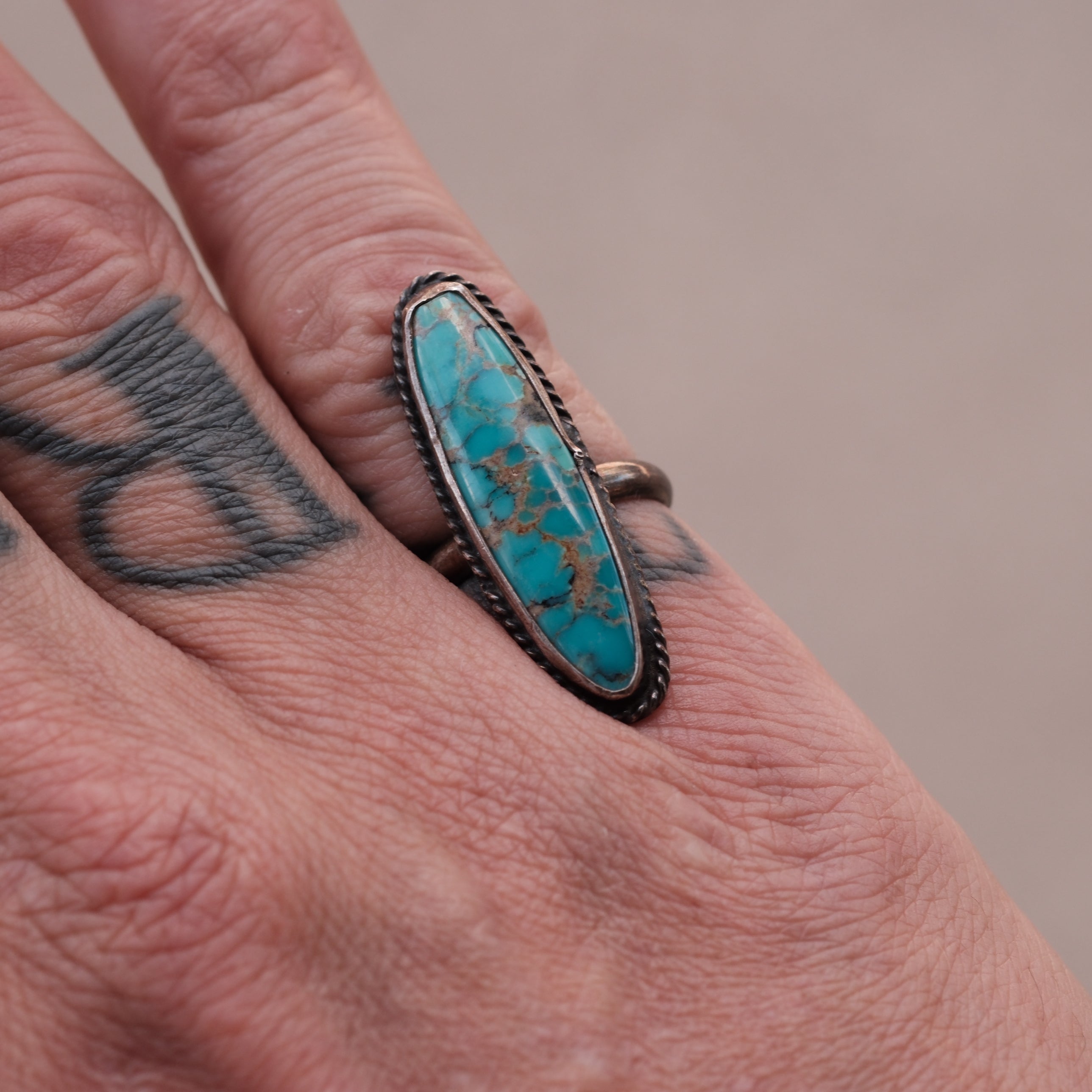 Vintage Sterling Turquoise Roper Ring 5.25