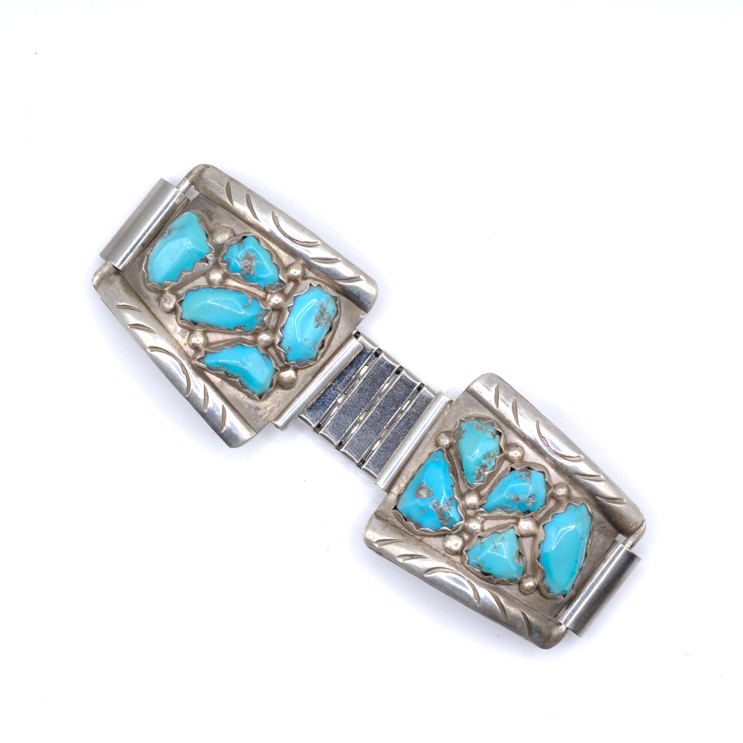 Vintage Sterling Turquoise Cluster Watch Band