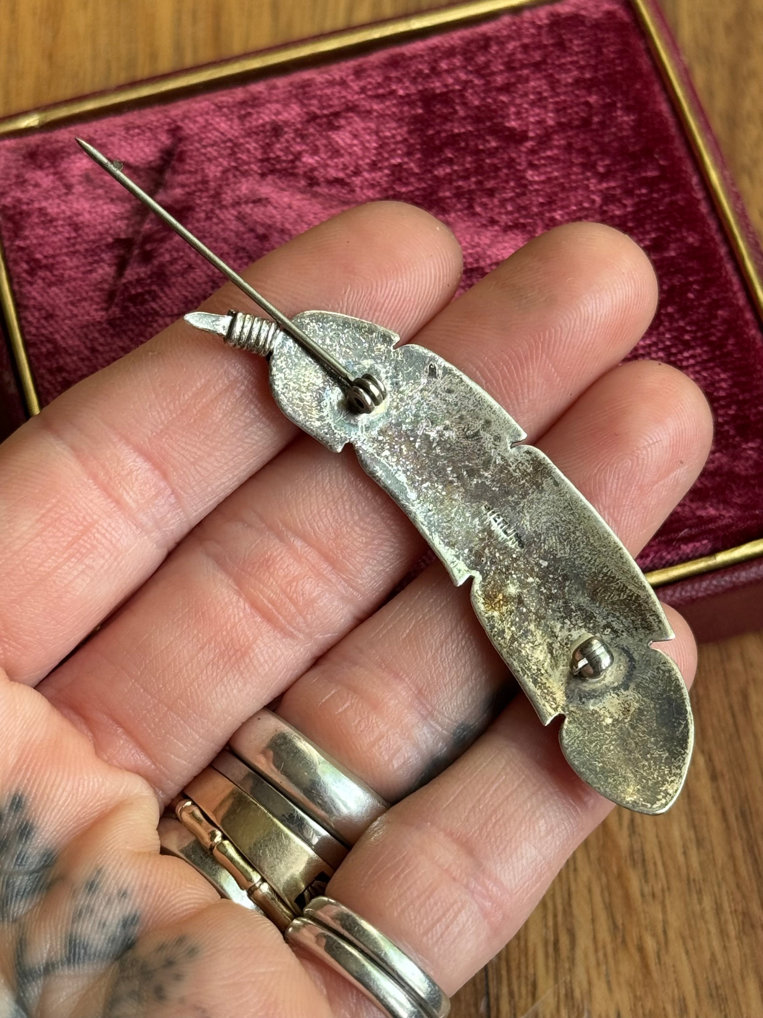Vintage Sterling Silver Turquoise Feather Pin