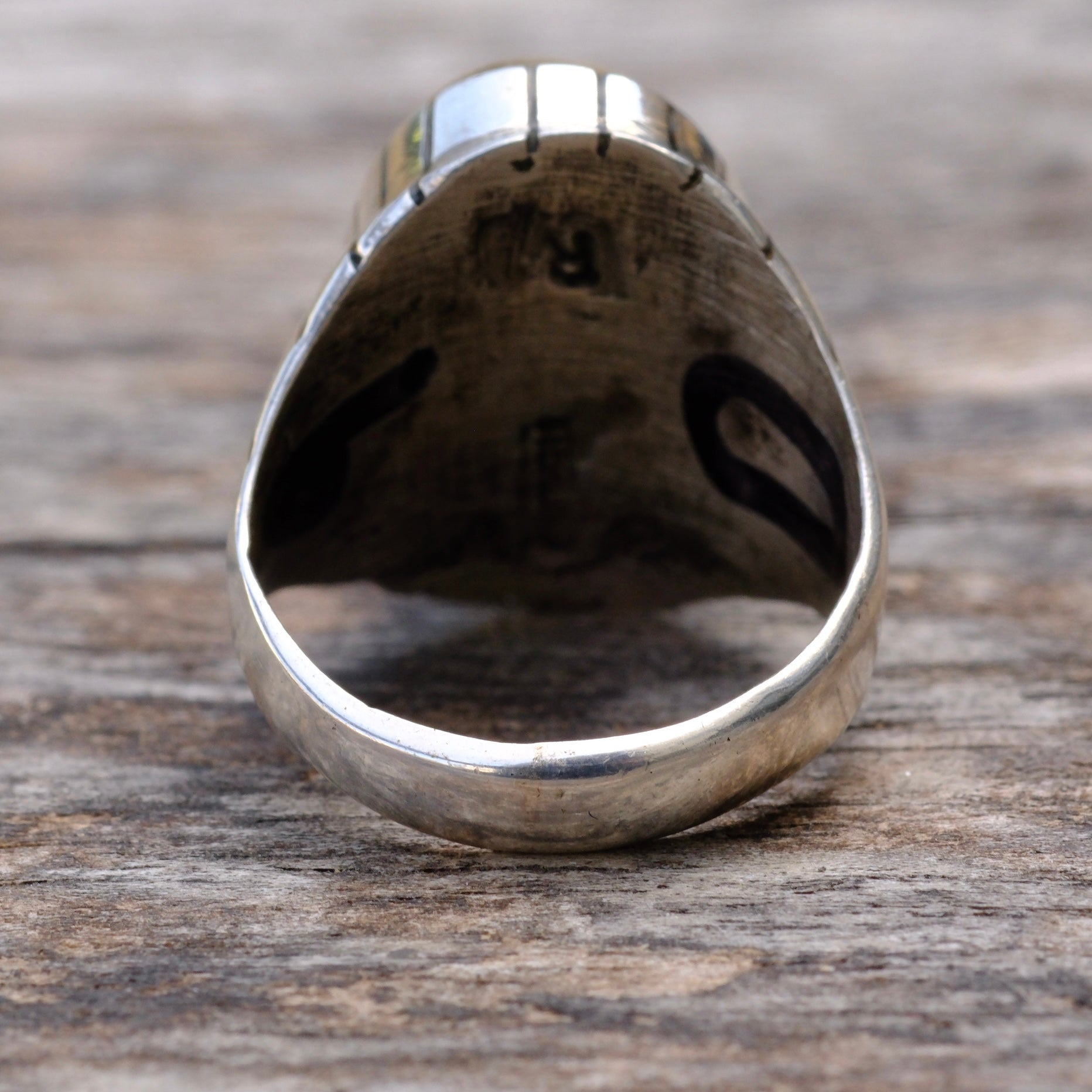 Vintage Sterling Turquoise Ribbed Band Ring 8.75
