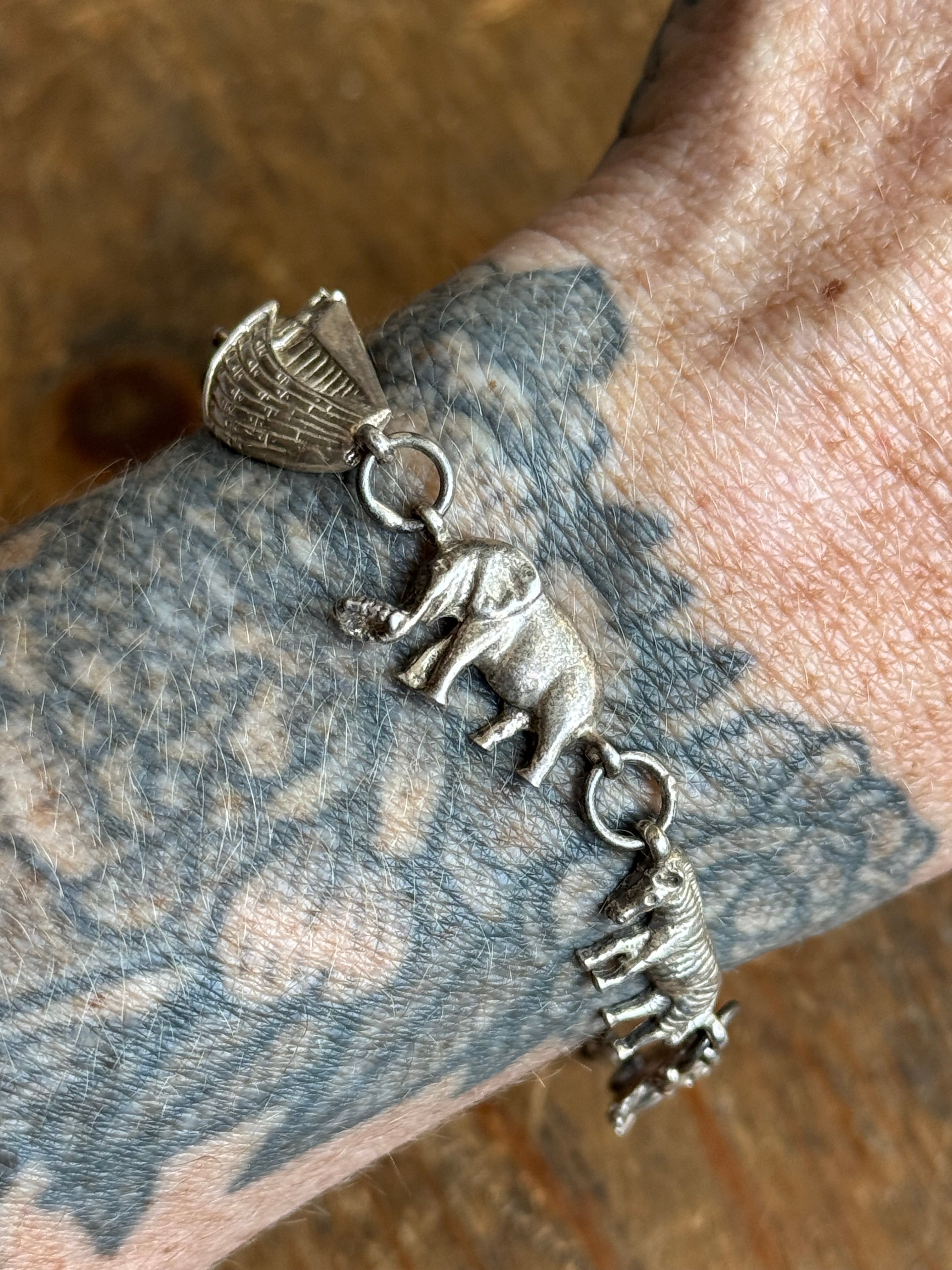 Vintage Sterling Silver 7.5” Noah’s Ark Animal Link Bracelet