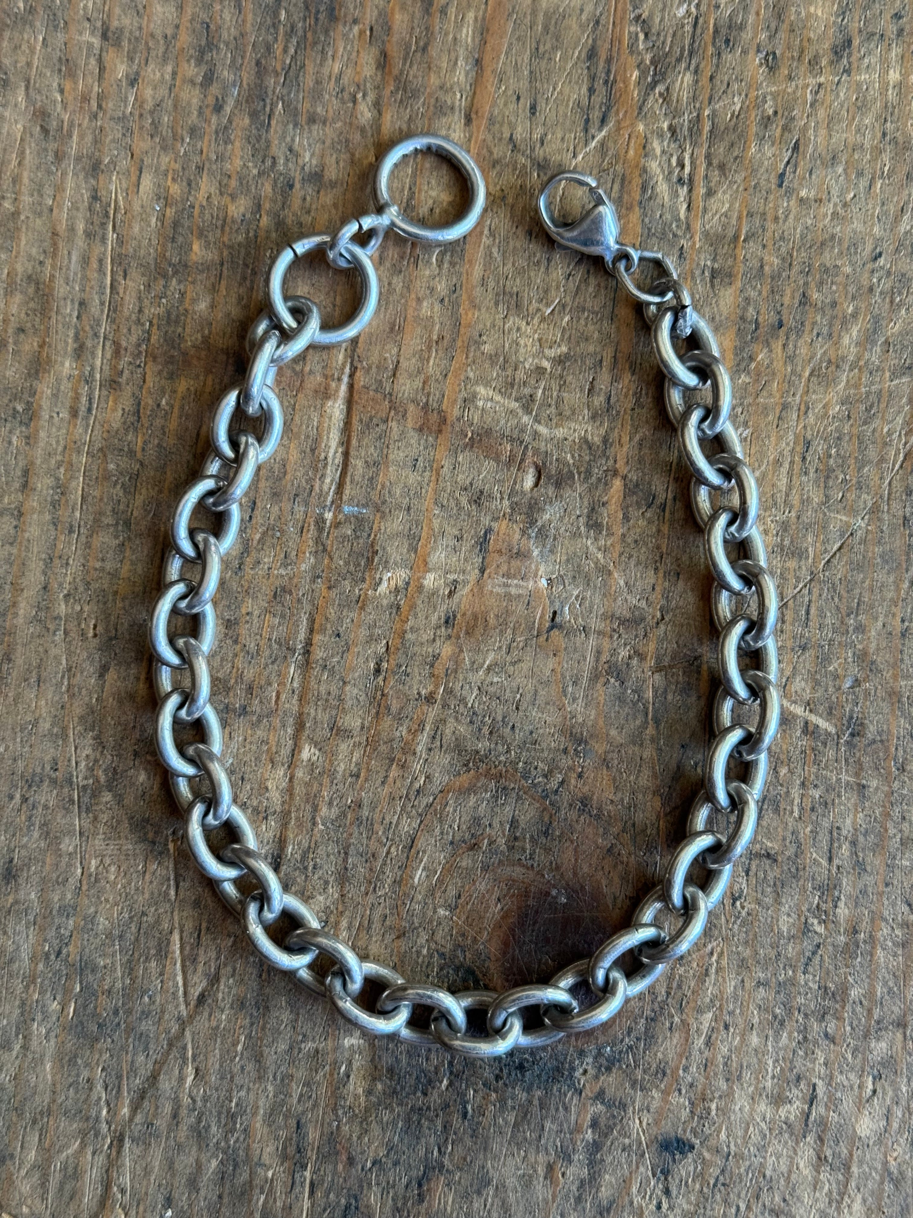 Vintage Sterling Silver Oval Cable Chain Bracelet 9"