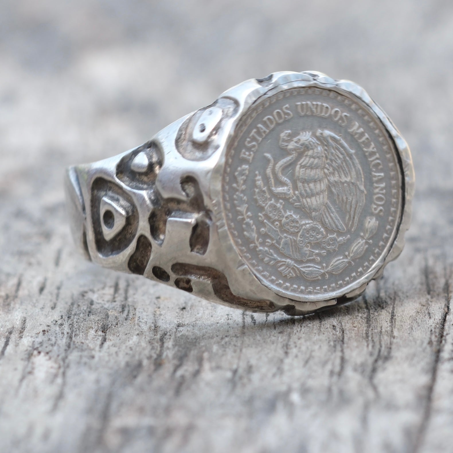 Vintage Sterling Peso Signet Ring 10.5