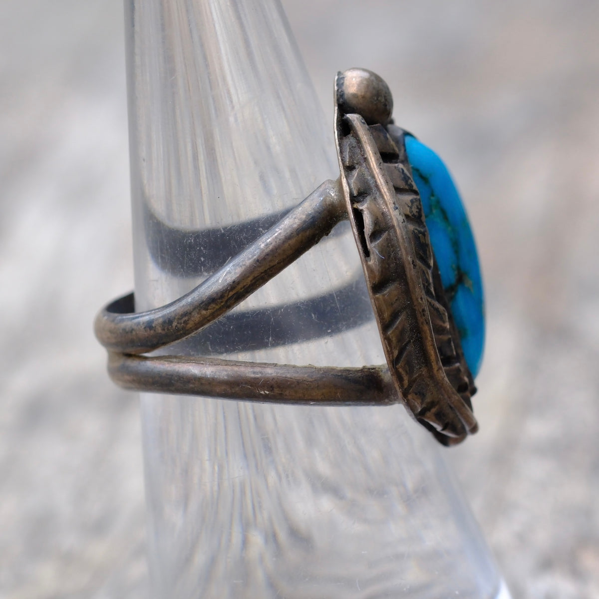 Vintage Sterling Turquoise Feather Ring 6.25