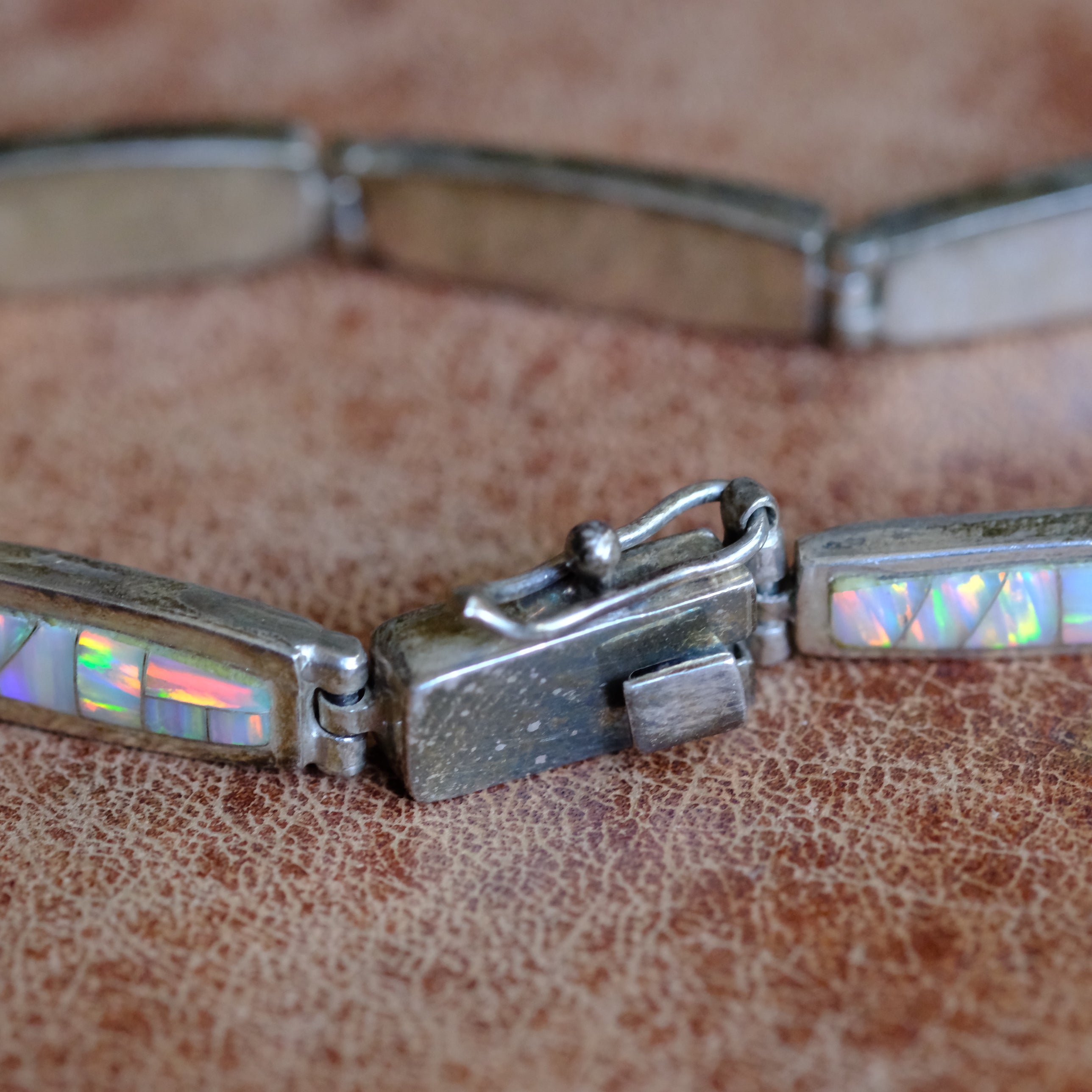 Vintage Sterling Silver Opal Link Bracelet