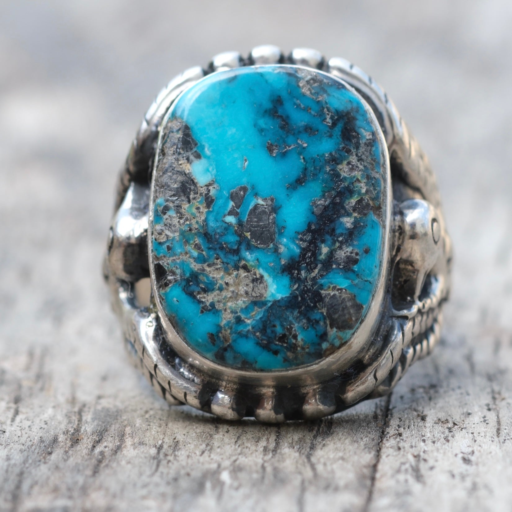 Vintage Sterling Turquoise Thunderbird Ring 7.5