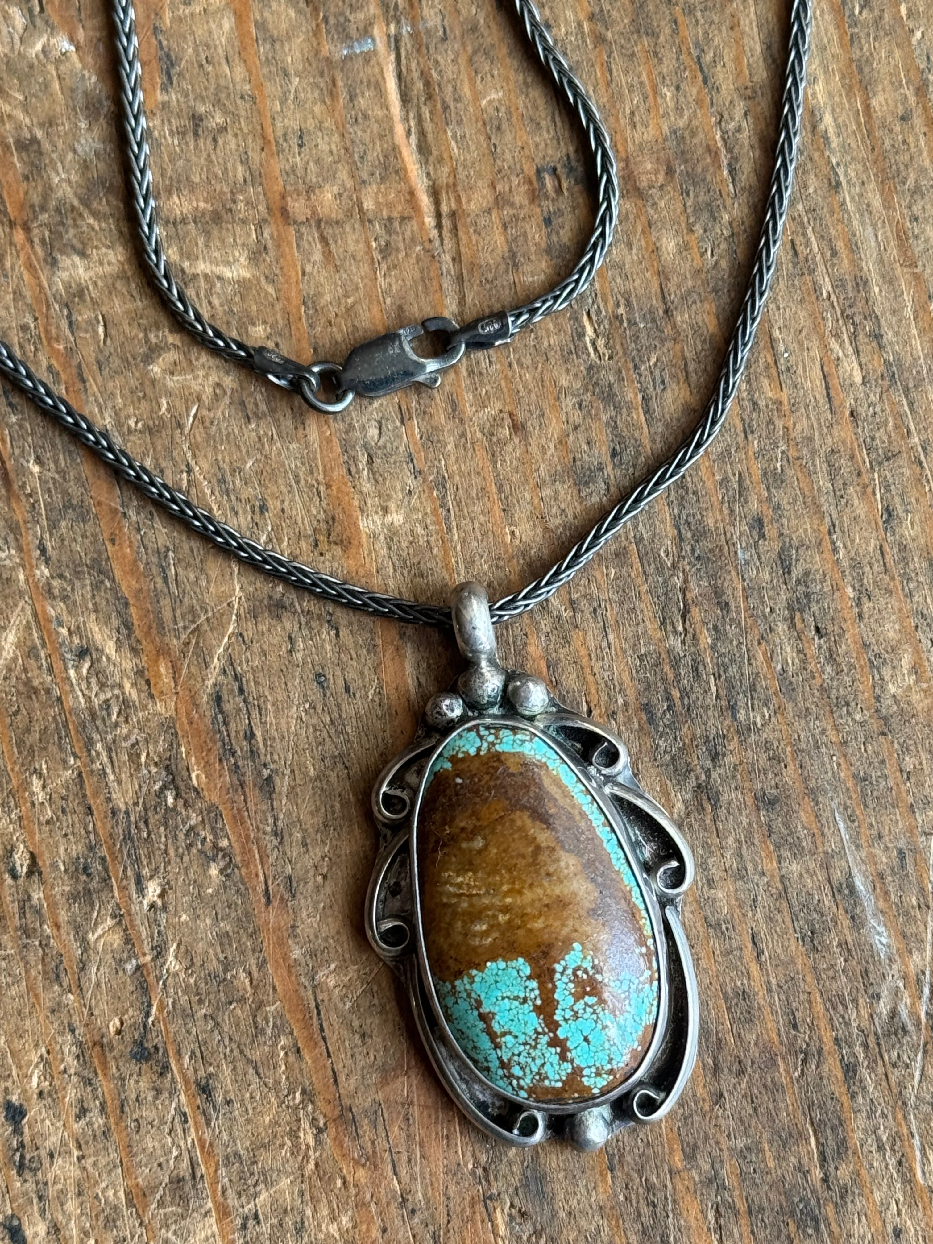 Vintage Sterling Silver Turquoise Florette 18" Necklace
