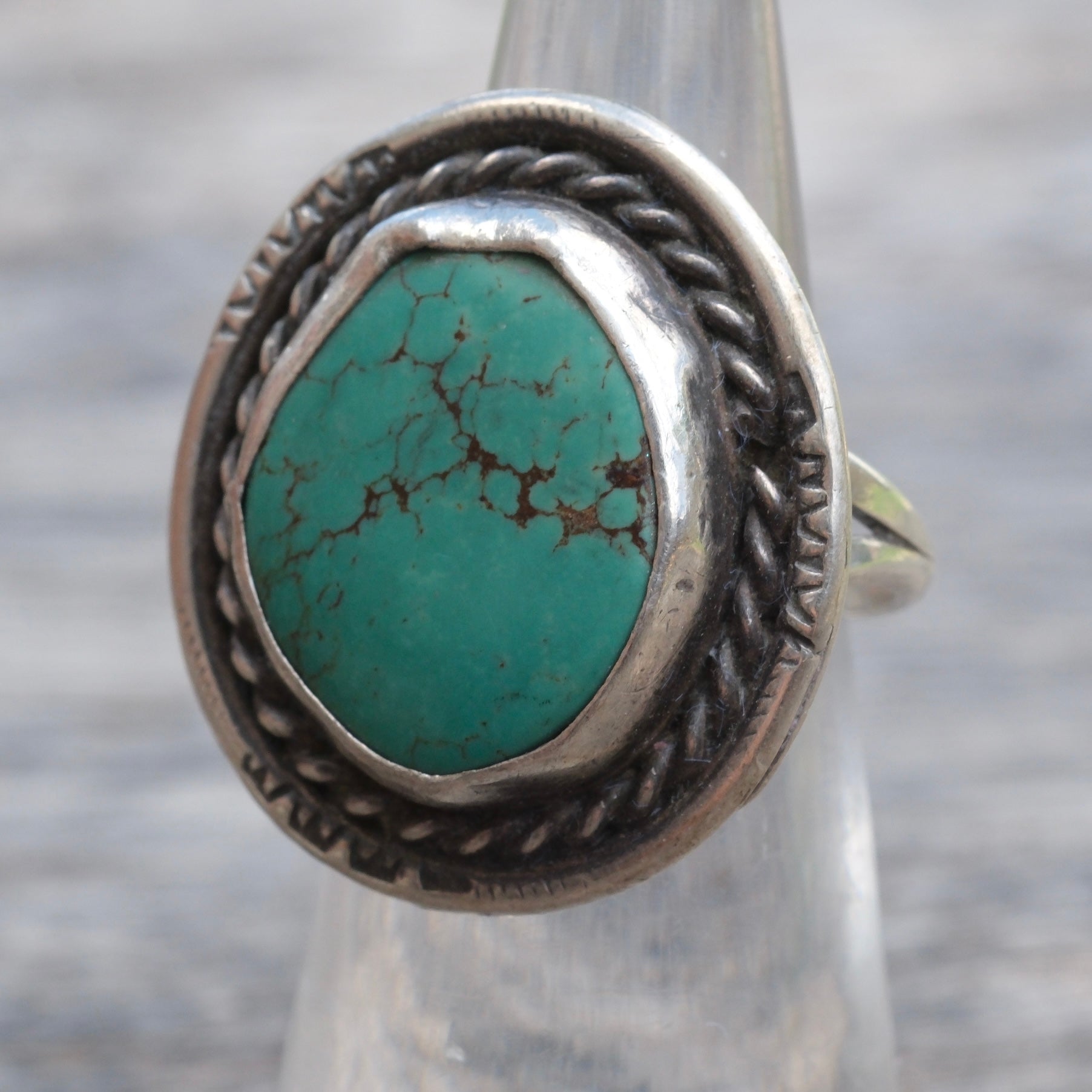 Vintage Sterling Turquoise Roper Ring 5