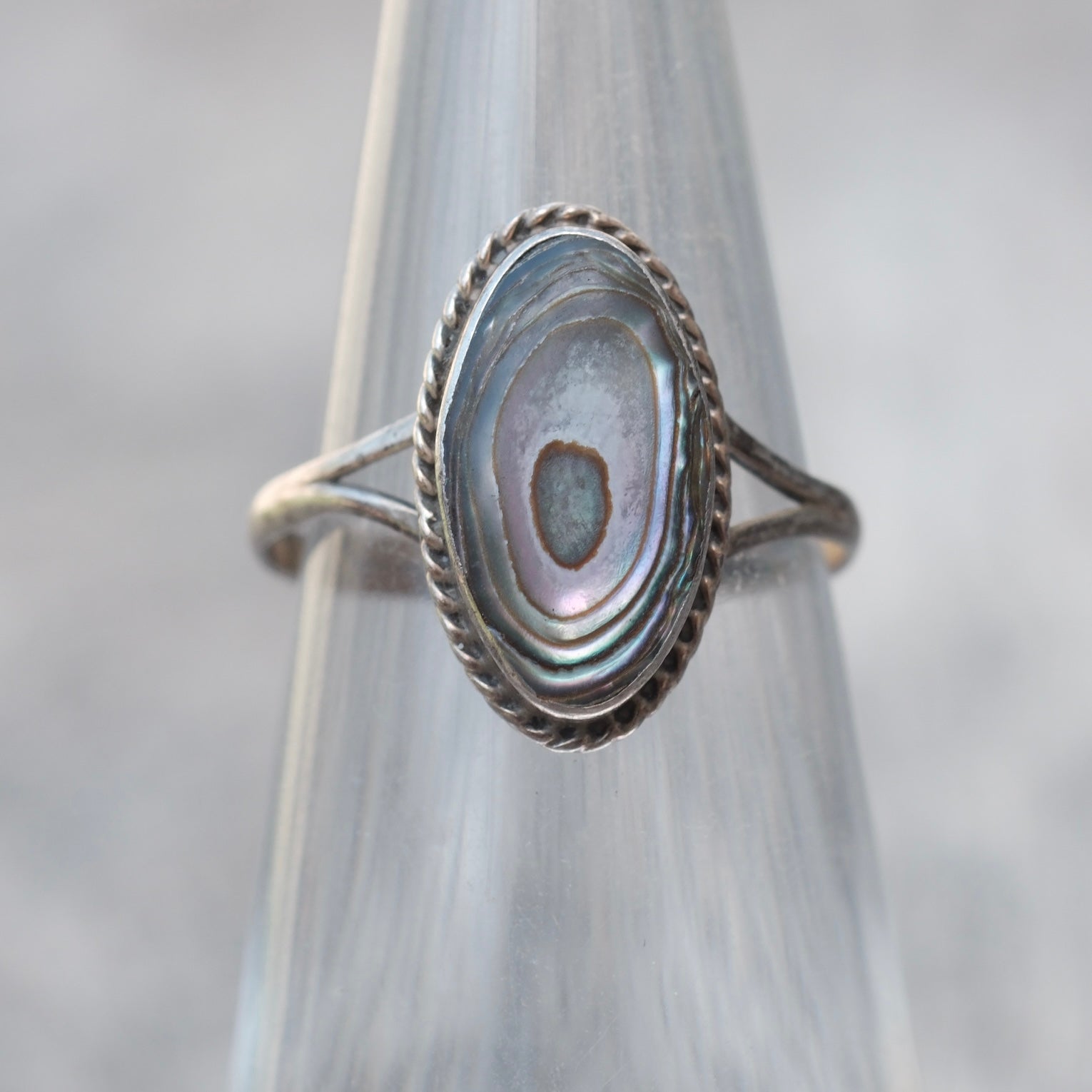 Vintage Sterling Abalone Ring 4.75
