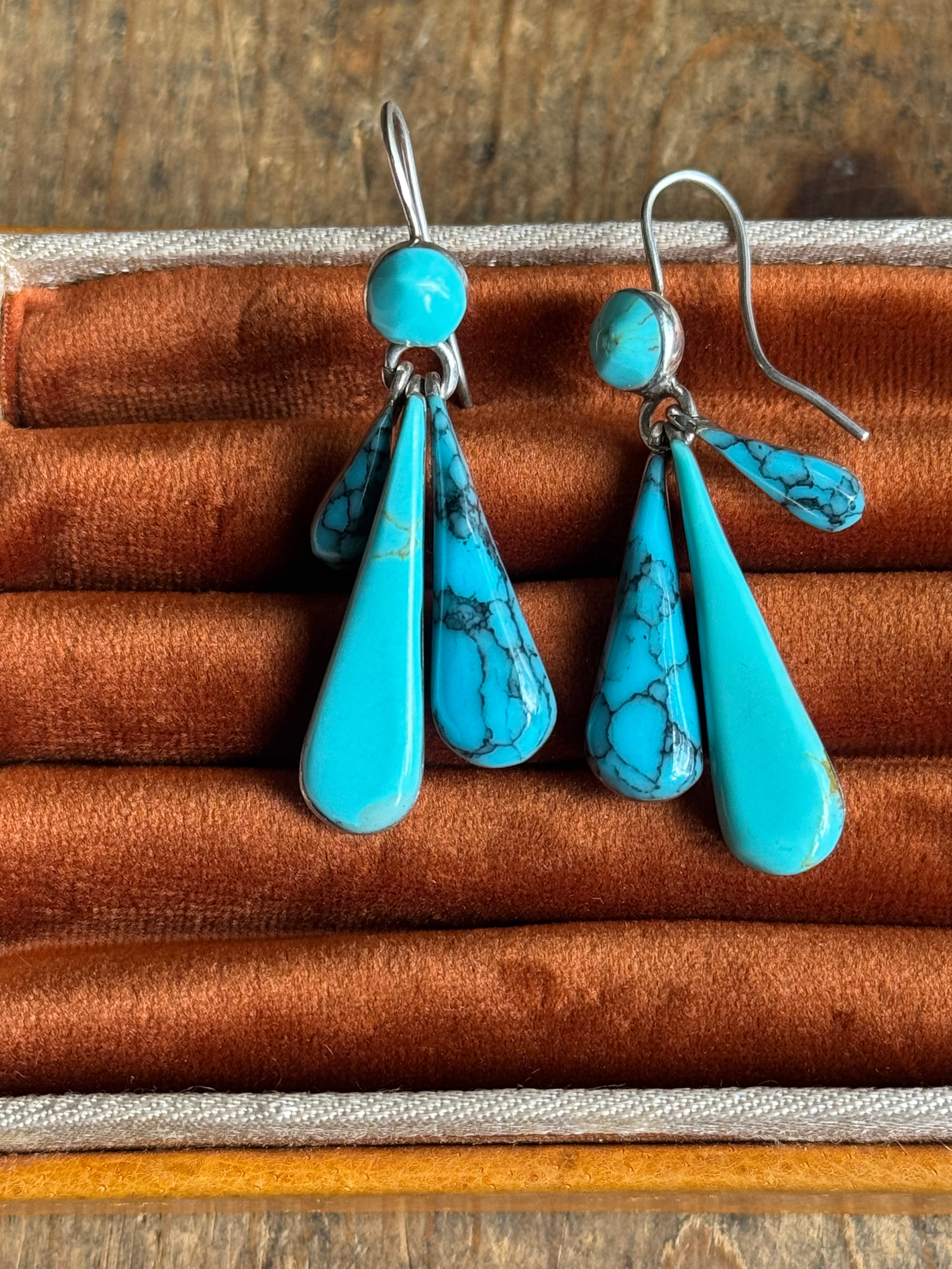 Vintage Sterling Silver Turquoise Teardrop Chandelier Earrings